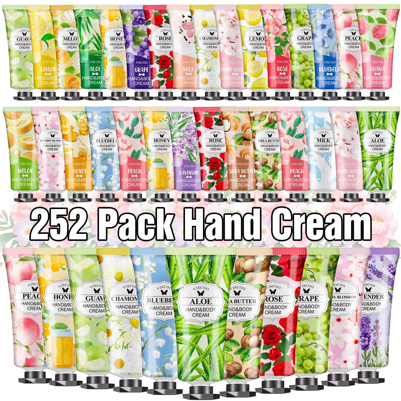 VISCOO 252 Pack Hand Cream Gifts Set for Women, Teacher Appreciation Gift | Moisturizing Mini Hand Lotion Travel Size for Dry Cracked Hands, Birthday Gift H-252P Hand Cream
