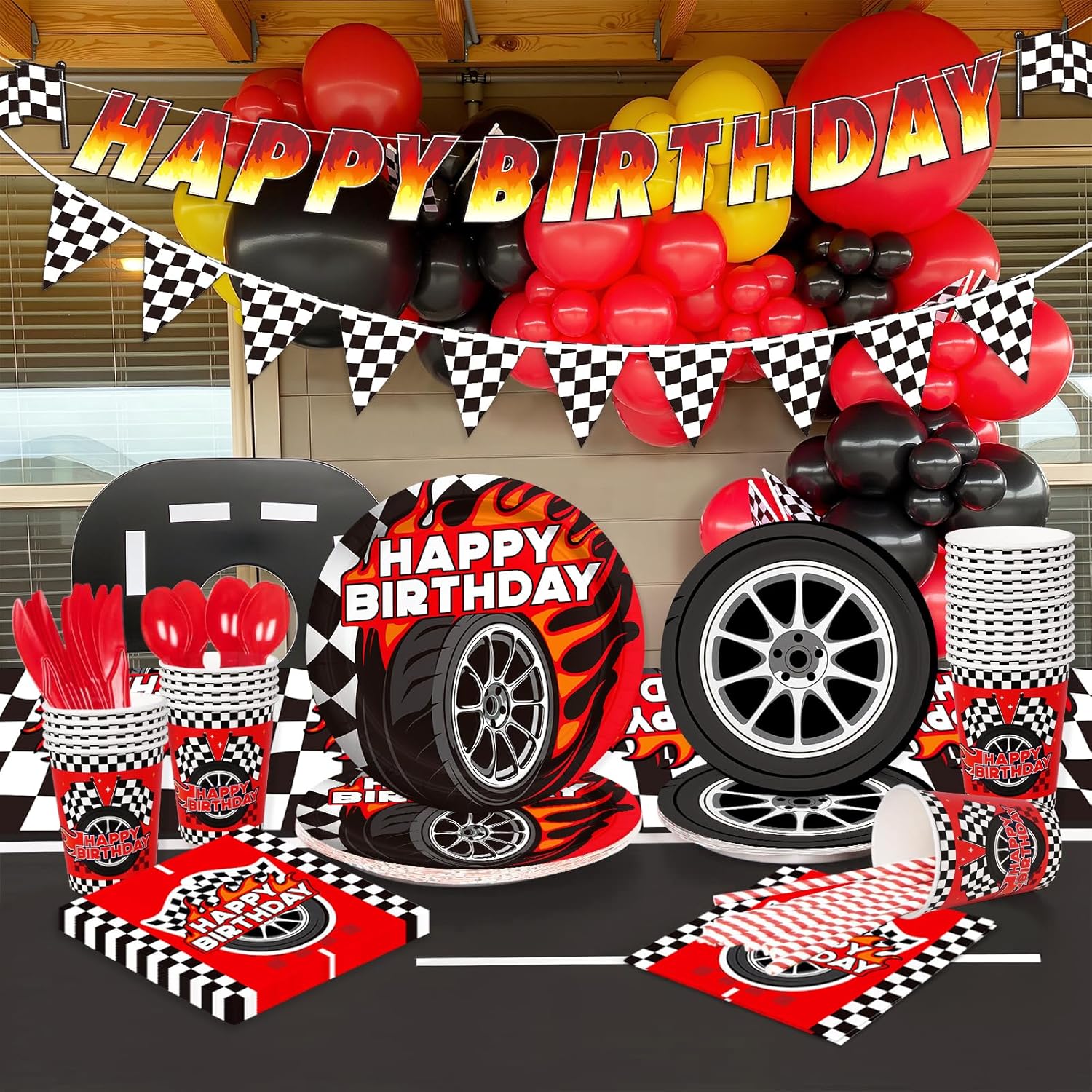 Car Birthday Decorations Kit: Car Theme Party Supplies for 25 - Includes Dinner & Dessert Plates, Napkins, Cups, Banner and Tablecloth for Boys' Racing Car Birthday Party Decorations - Image 6