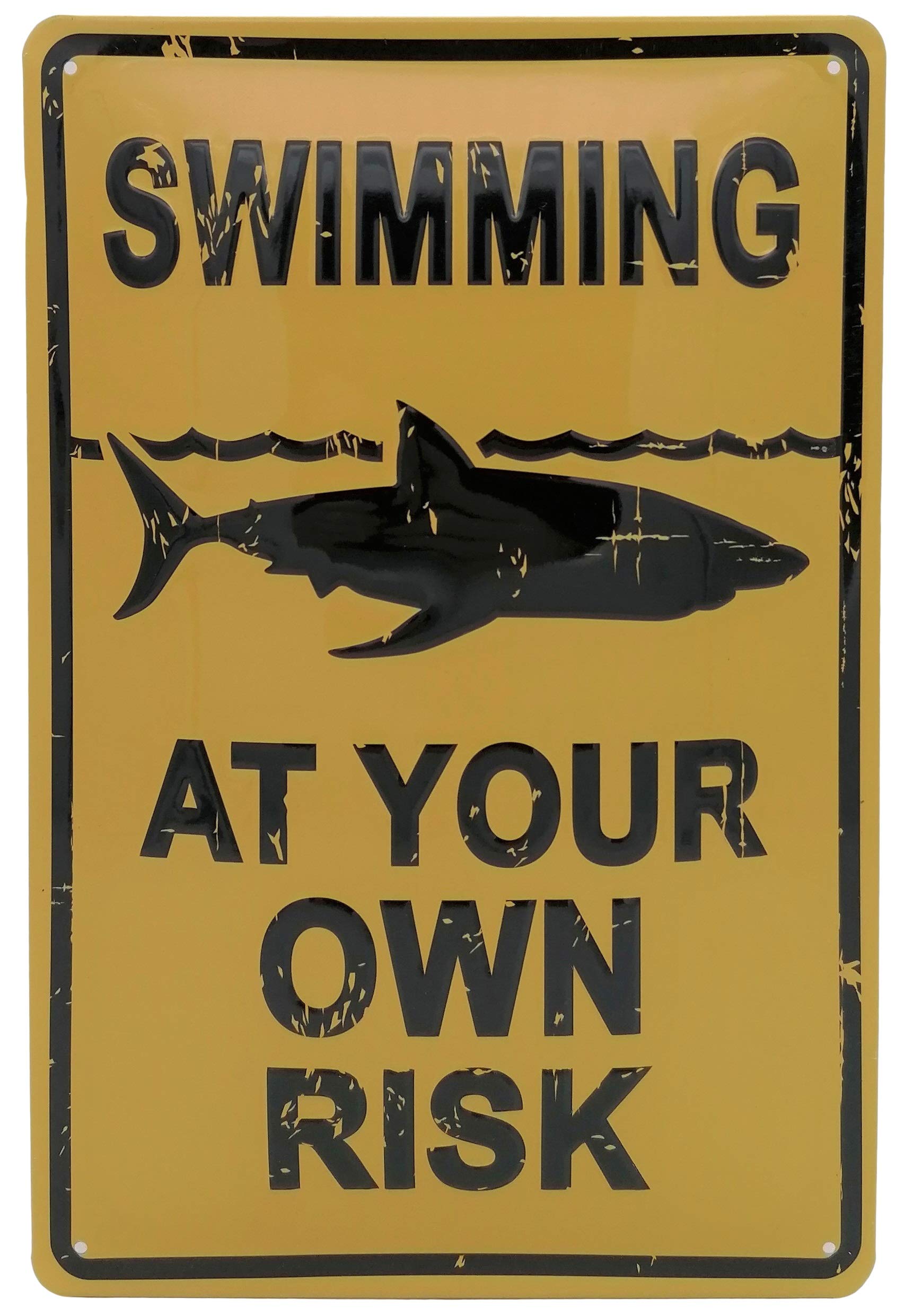 EMOHAT Cartello In Metallo 'Swim At Your Own Risk'. 30,5x20,3 Cm. Segnale Di Sicurezza Vintage Per Piscina E Giardino. - 4