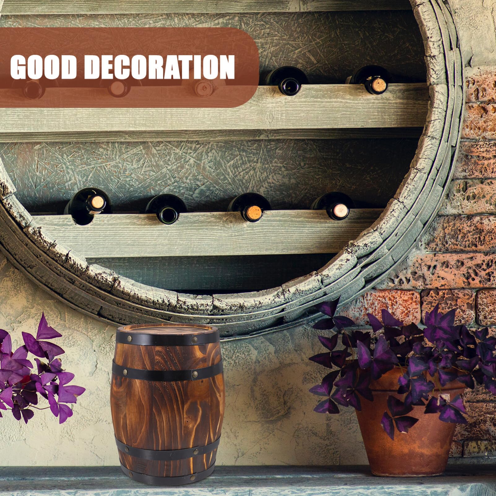 TOVINANNA Wine Barrel Decor Miniature Wooden Barrel Wood Barrel Decoration Artistic Craft Ornament Birthday Candy Containers Barrel Figurine Model for Party, Landscape Decor