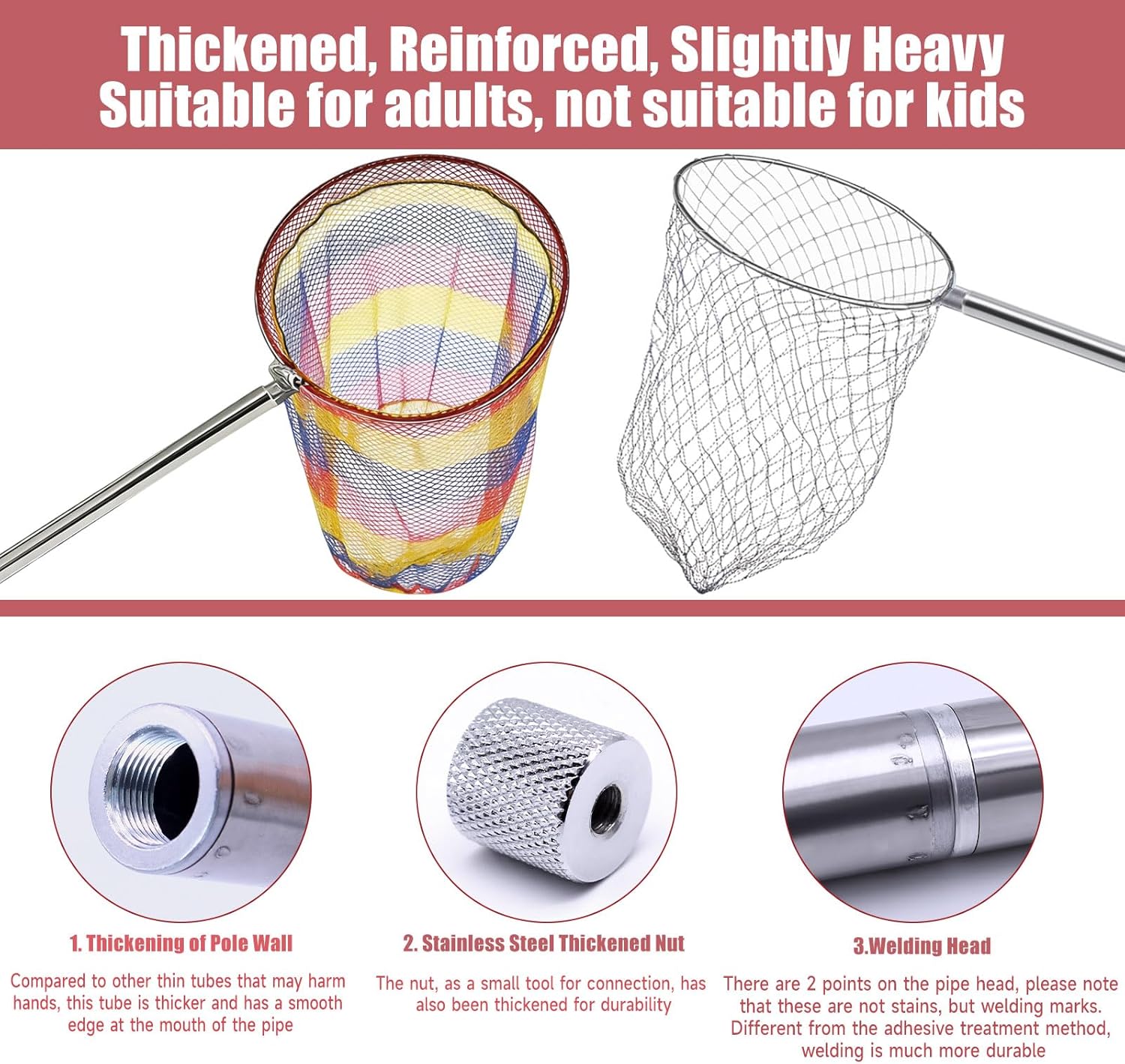 2 Sets Chicken Catching Net with 2 Poles 2 Nets Extra Durable Fishing Net for Adult Poultry Catcher Net Thickened Adjustable Stainless Steel Catching Poles Sets for Chick Goose Ducks Fish Birds