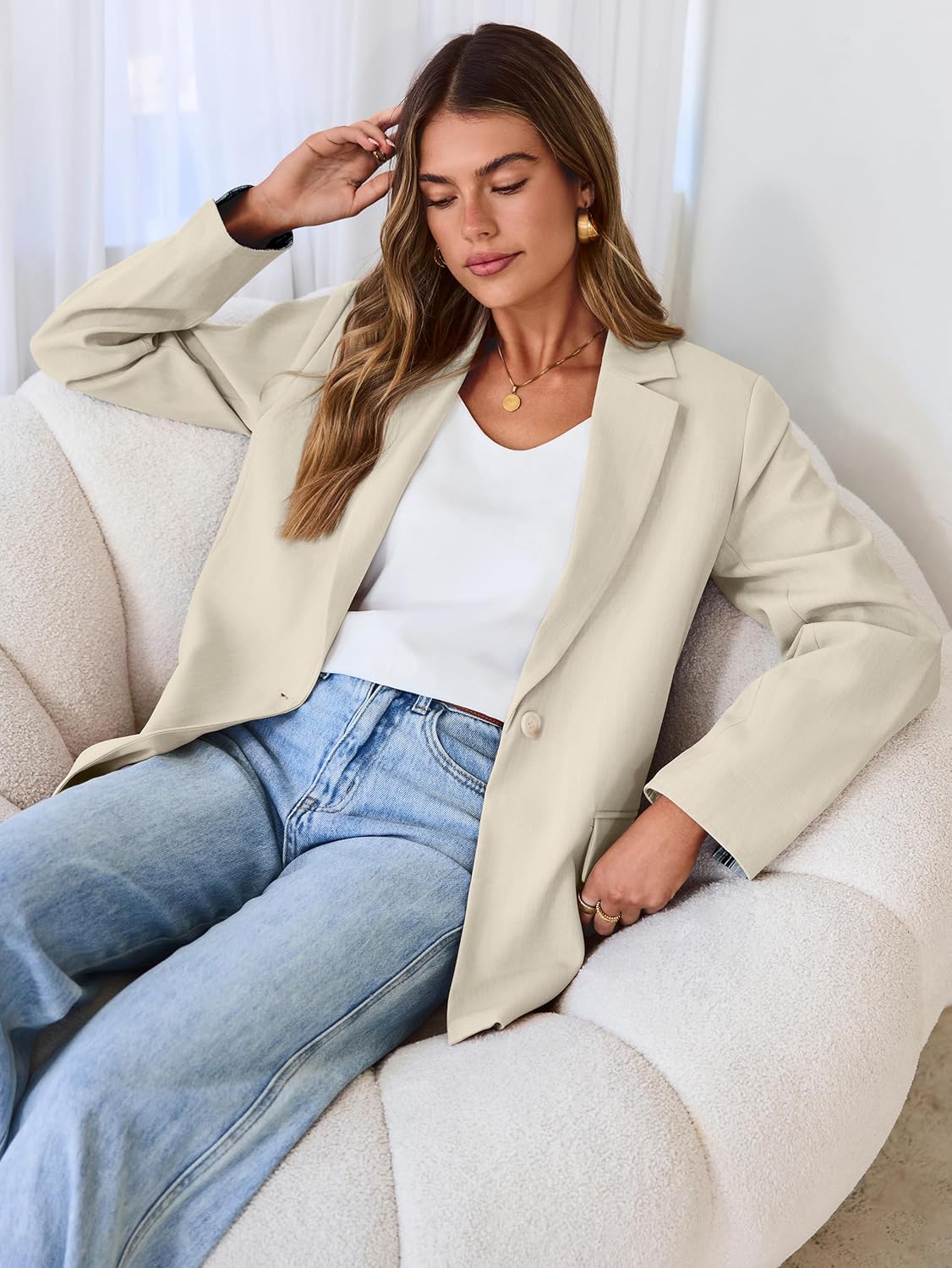 Simplee Blazer for Women Casual Long Sleeve Work Business Blazers Striped Cuff Suit Jacket with Pockets 2026 - Image 4