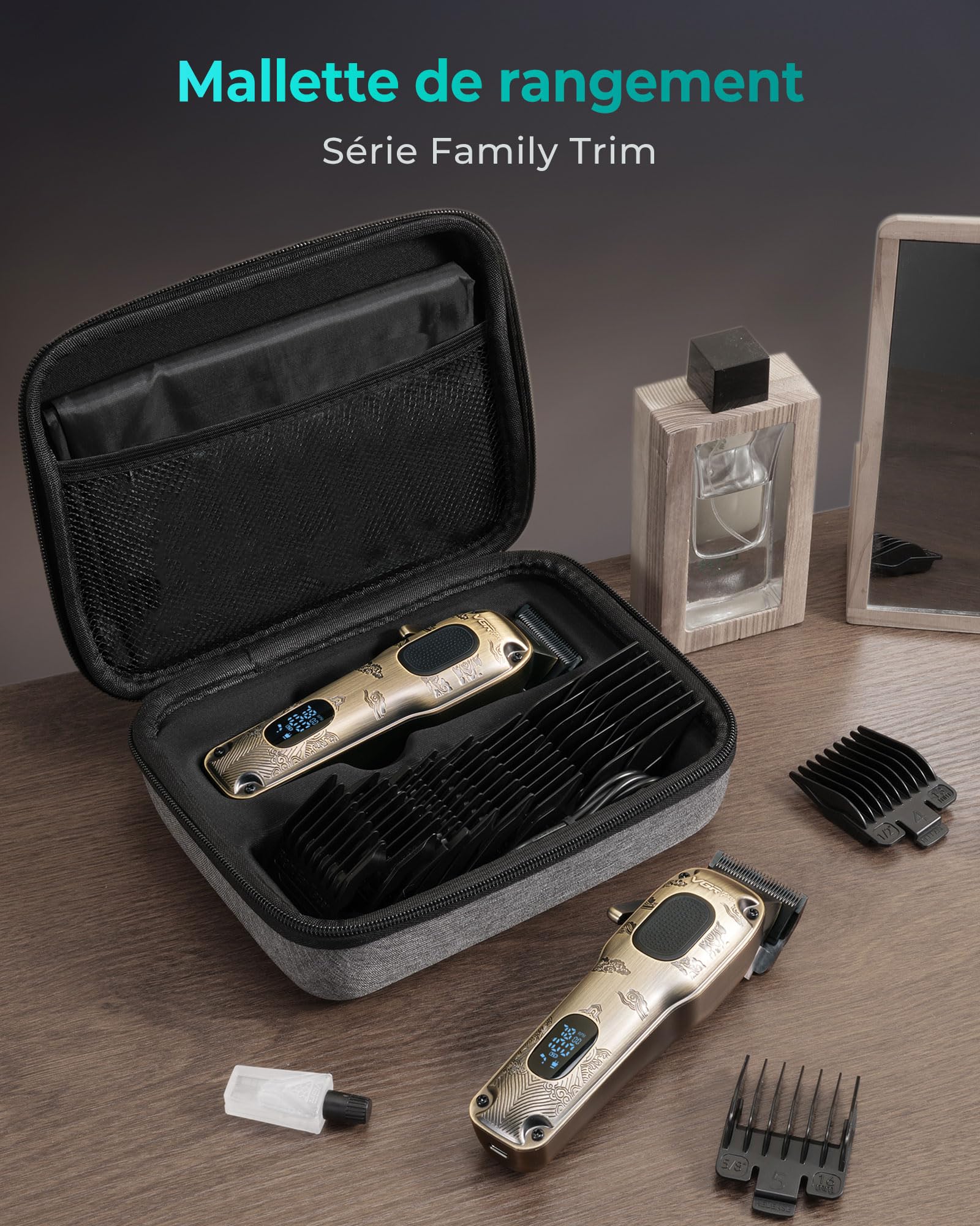 VGRPRO Tondeuse Cheveux Hommes Professionnel, tondeuse homme sans fil avec étui, Électrique kit de coupe pour maison & coiffeur, écran LED, cadeau homme (Gloden)
