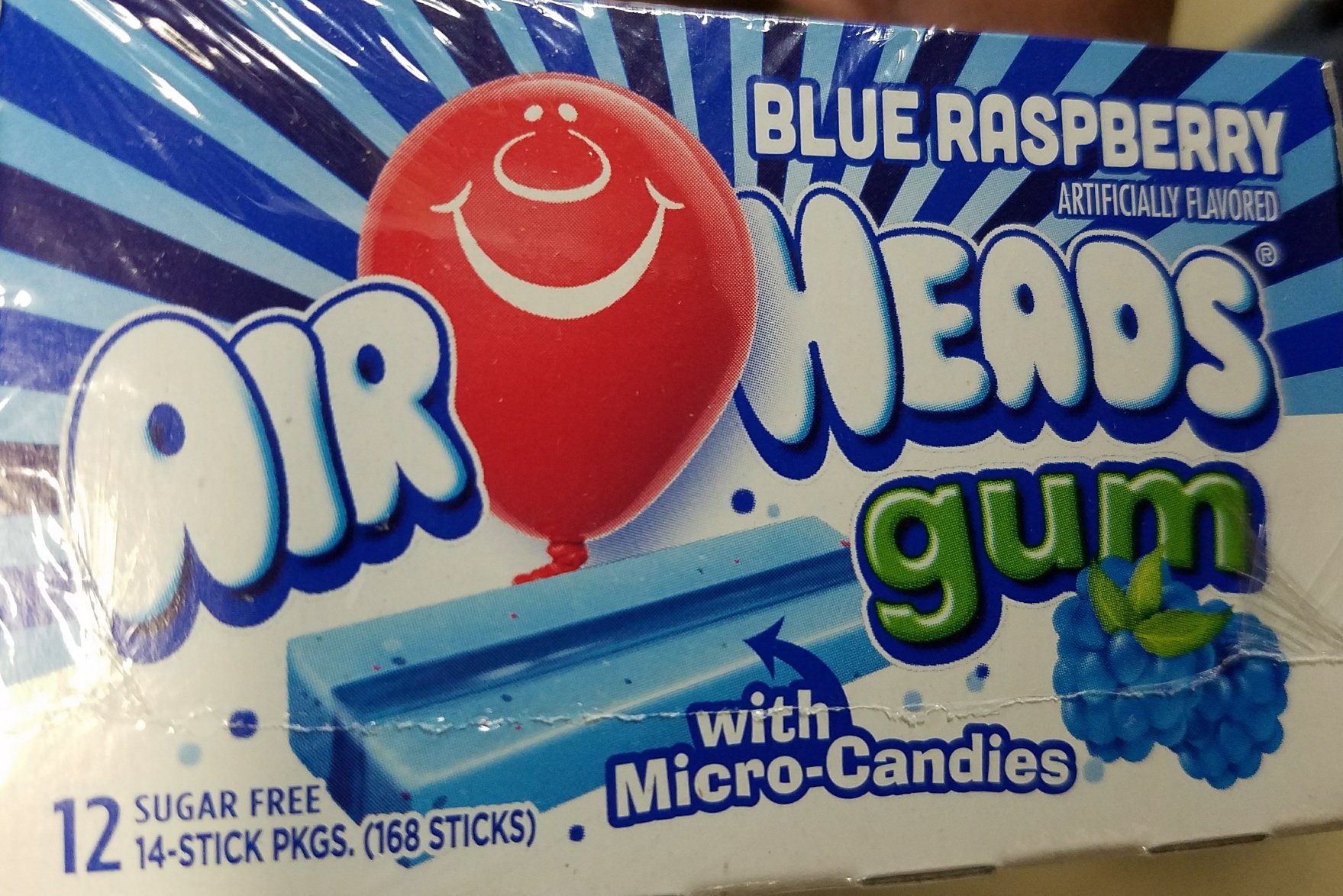 Photo 1 of Air Heads Gum With Micro-Candies Blue Raspberry 12 Count Sugar Free EXP 3-2025