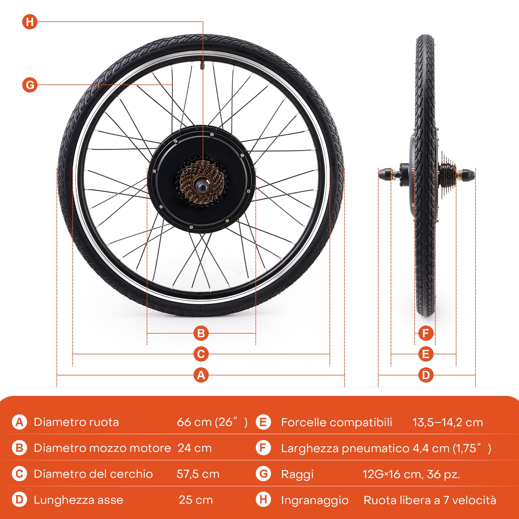 Viribus 500W/1000W/1500W Kit Conversione Bici Elettrica 36V/48V con Ruota da 26/28 Pollici Set Motore del Mozzo con LCD Sensore di Assistenza Pedalata