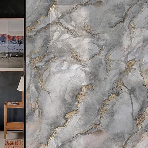 Miniatura 1 de DKTIE Película de privacidad para ventana con diseño de mármol con herramientas de instalación, adherencia estática sin pegamento para ventana,