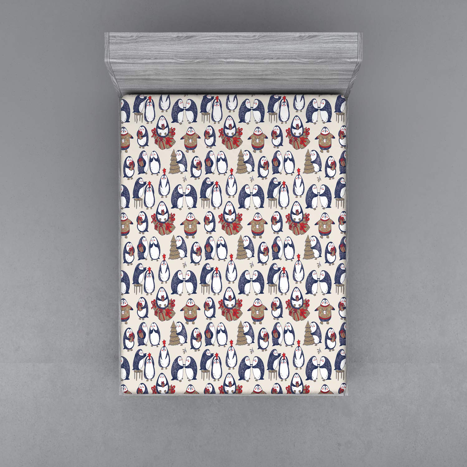 ABAKUHAUS Natale Lenzuolo con Angoli, scandinavo, Morbido Tessuto Decorativo da Letto Tasca Elastica a Tutto Tondo, 90 x 190 cm, Rosso Bianco