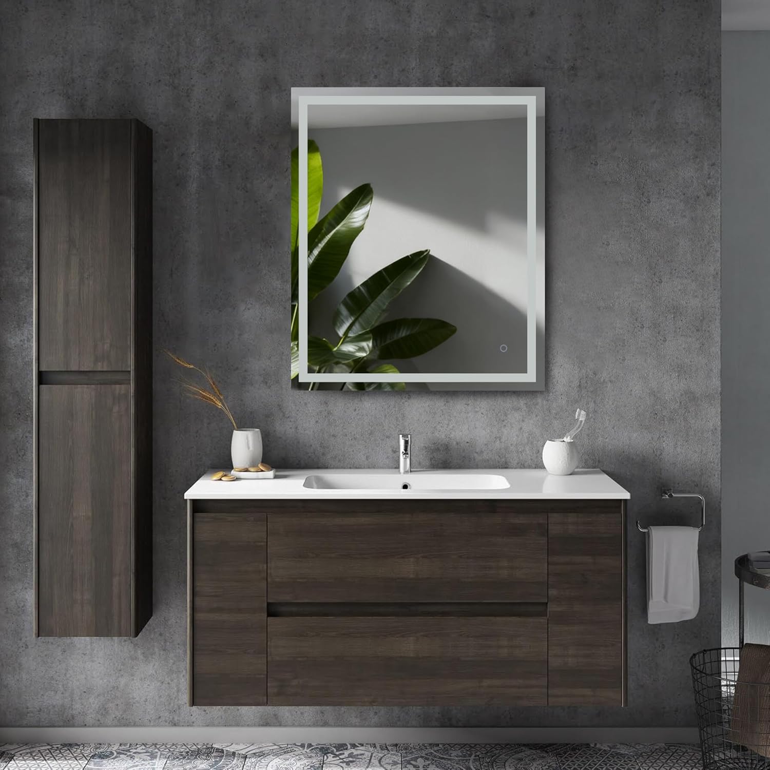 JONATHAN Y MIR102A-3036 Remy 30 in. W x 36 in. H Large Rectangular Frameless Antifog Front-Lit Wall Bathroom Vanity Mirror with Smart Touch