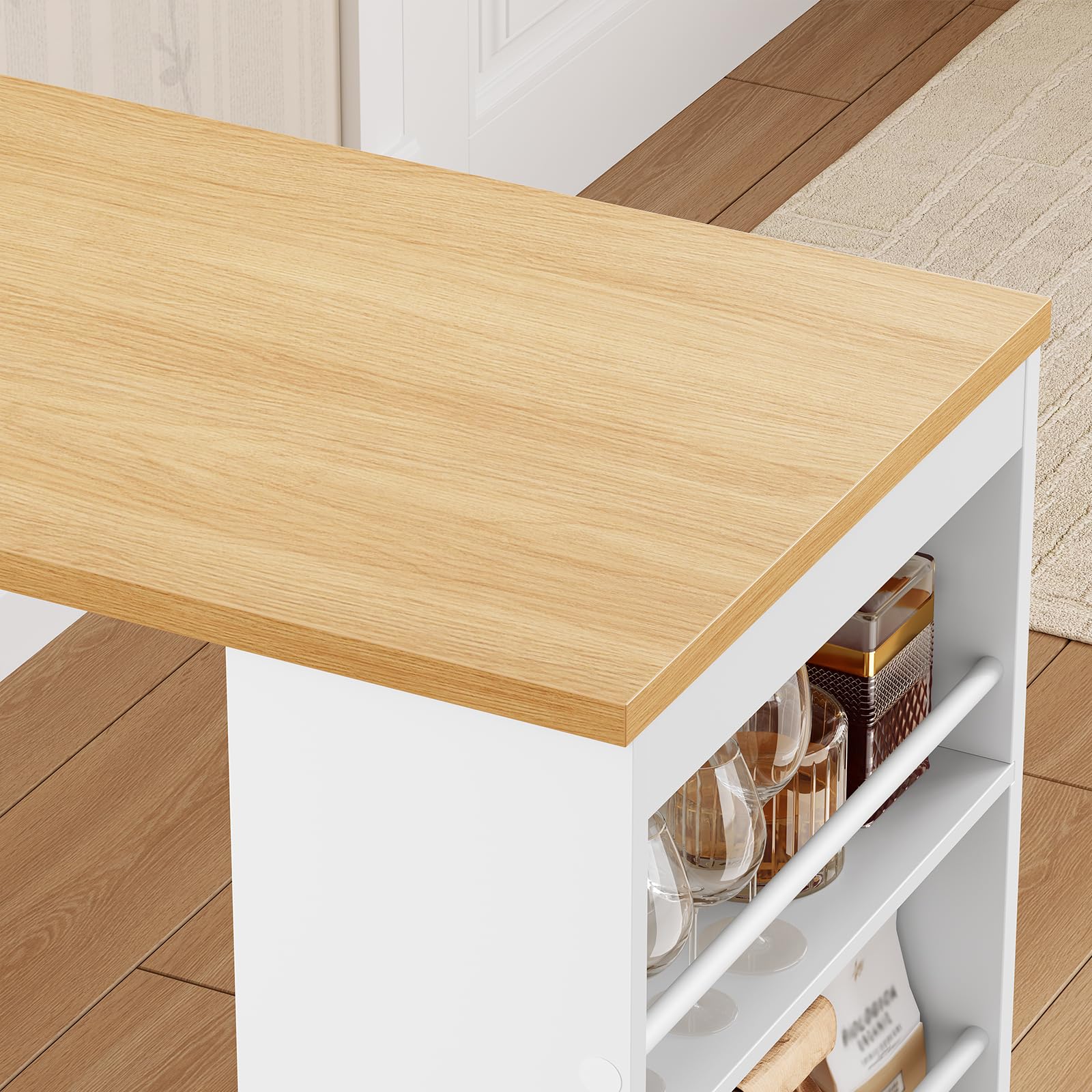 HOOBRO Bartisch Küche, Stehtisch mit 3 Ablageflächen, Küchentheke, Bistrotisch, Esstisch, 100 x 50 x 100 cm, für Bar, Küche, Wohn- und Esszimmer, Weiß und Naturfarbe EWN11BT01