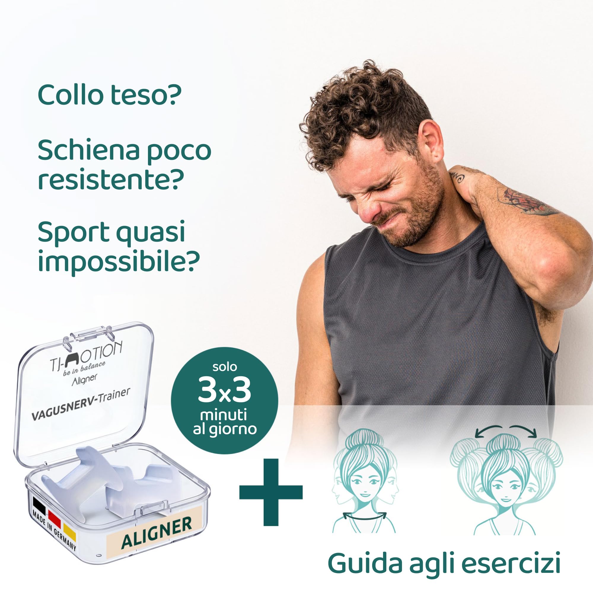 TJ Motion Aligner 2,5 cm – Rilassamento mandibolare & stimolazione del nervo vago per uomini & donne – Set da 2 in silicone medico – contro dolori a mascella, collo & nervi – senza BPA