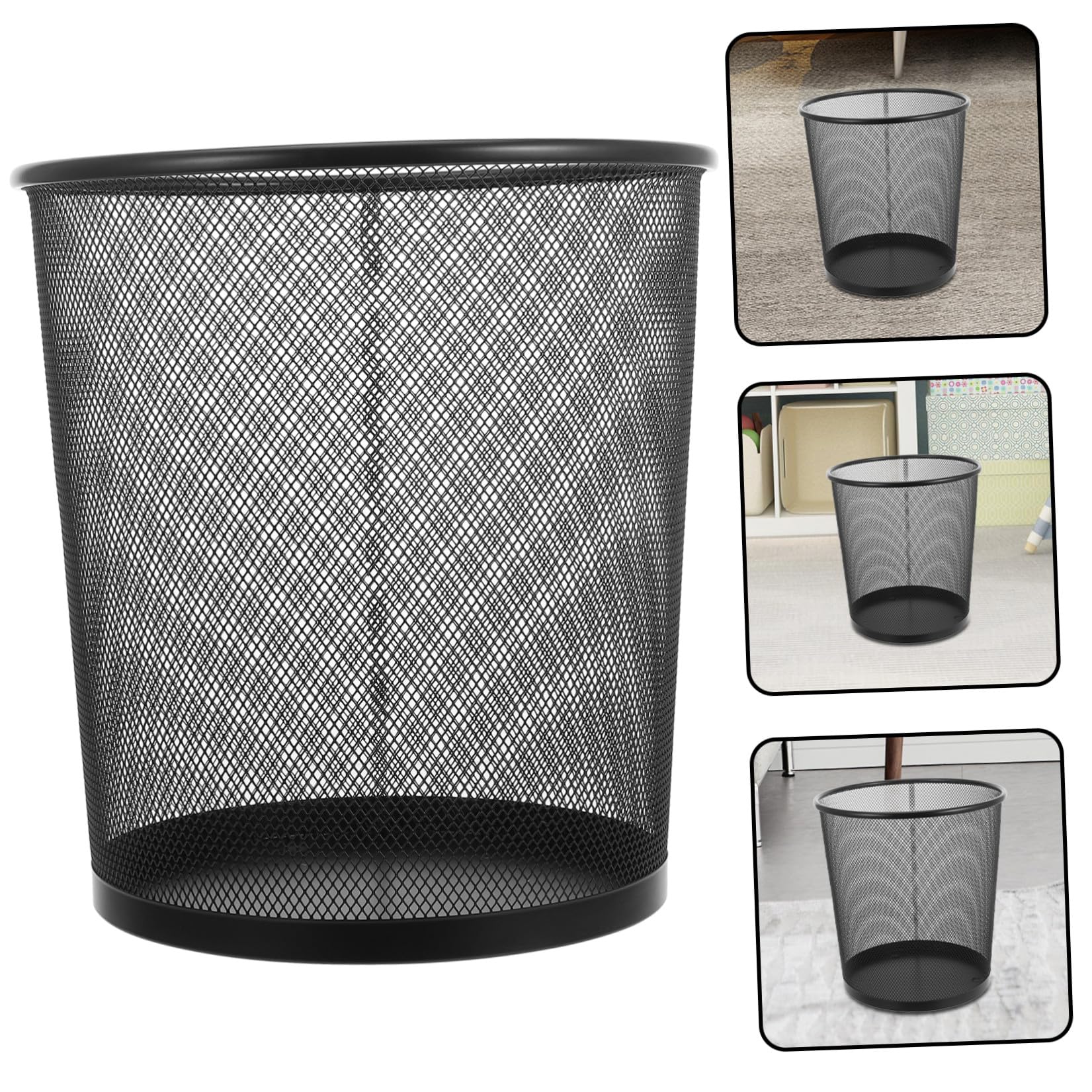 CALLARON 5 Pezzi Cestino per Rifiuti in Metallo Nero da 9 l Rete, Design Rotondo, Facile da Pulire, per Cucina, Ufficio e Riciclaggio