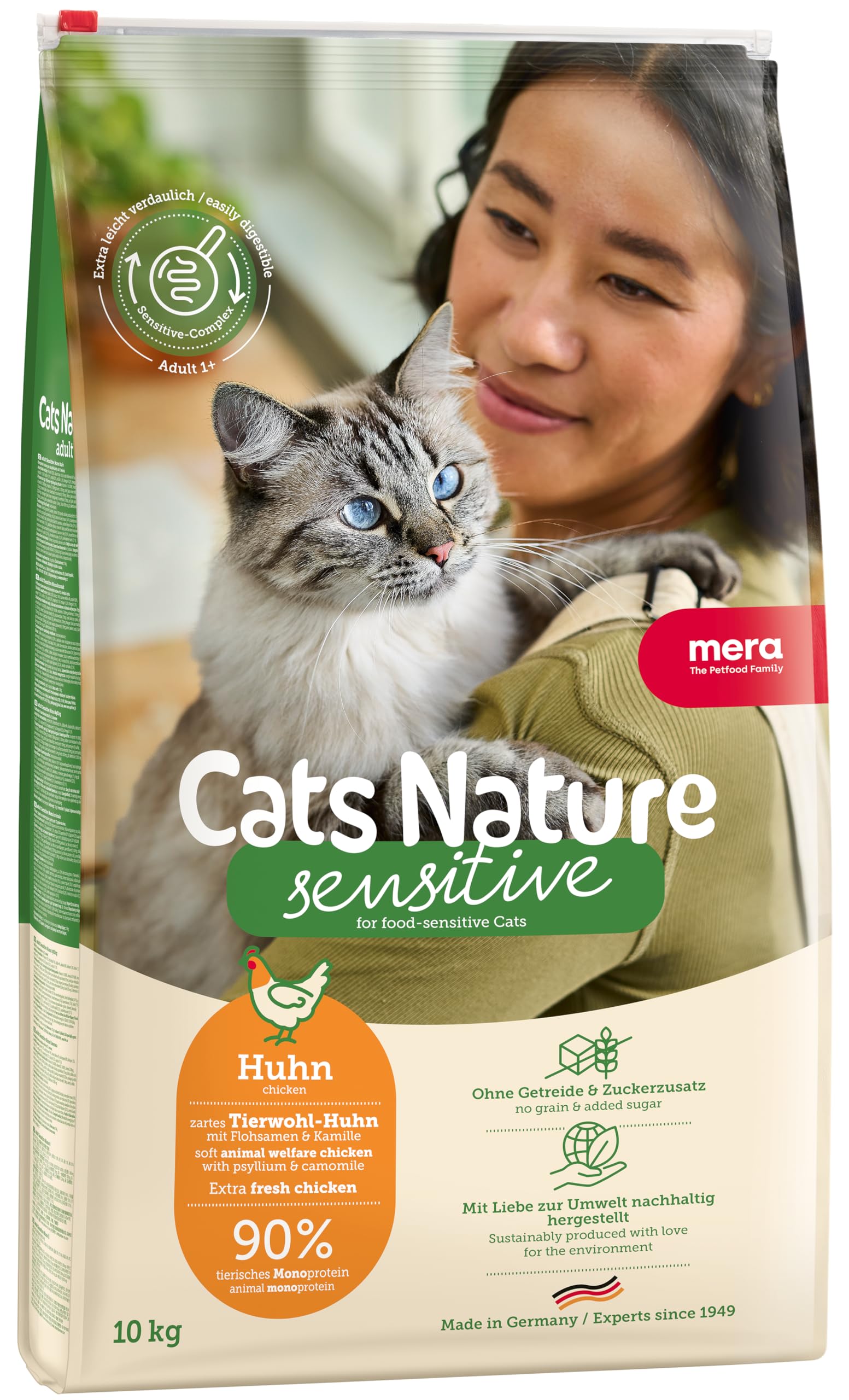 MERA Cats Nature Sensitive Huhn Katzenfutter Trocken 10kg | Mono-Protein, getreidefrei & zuckerfrei | Katzen Trockenfutter hoher Fleischanteil & leicht verdaulich