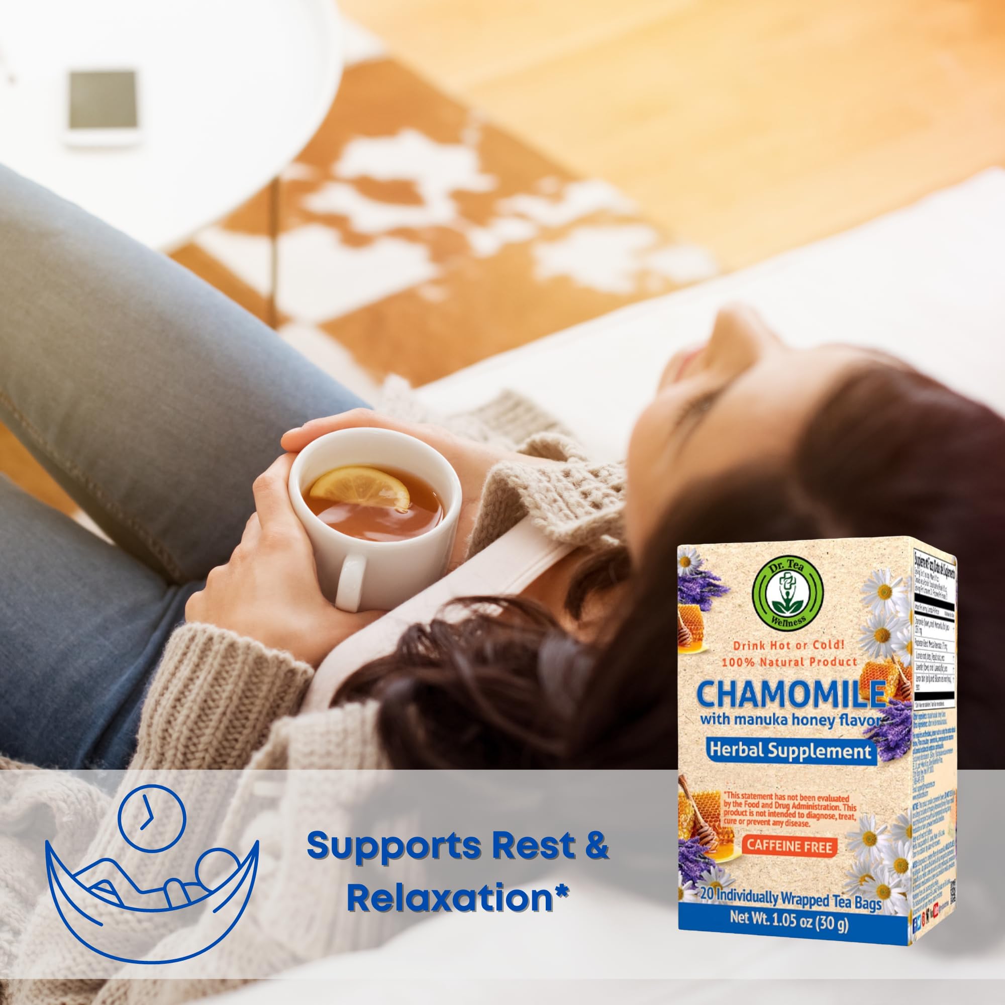 Dr. Tea Wellness - Té de hierbas de manzanilla con sabor a miel, 20 bolsas de té