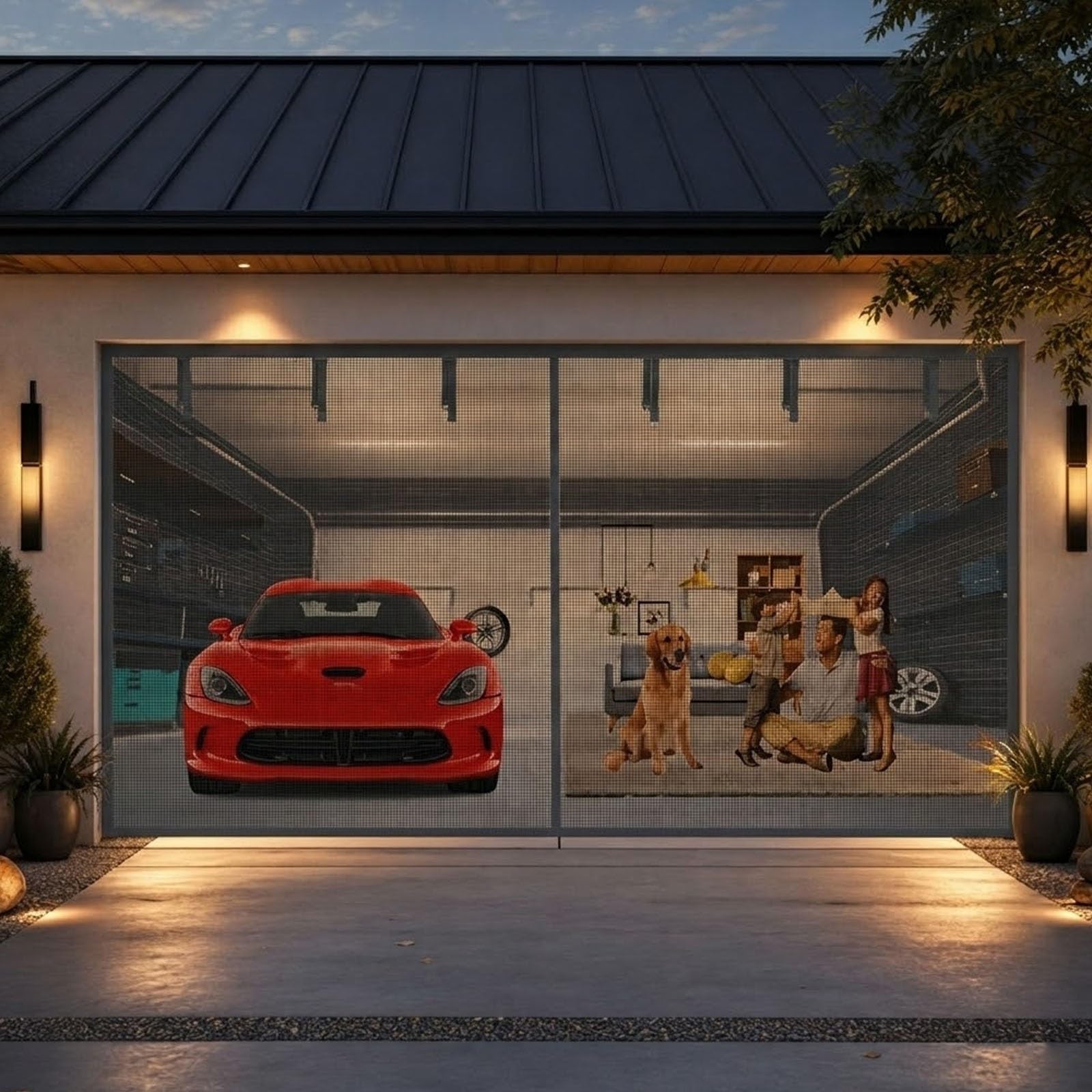 Nrqcjm Gray Door Fly Screen Magnetic, Heavy Duty Retractable Fiberglass Mesh Garage Door Curtain For Garage Patio Garden Shed With Strong Magnetic Closure, Hands Free Self-Sealing(,250X230cm)