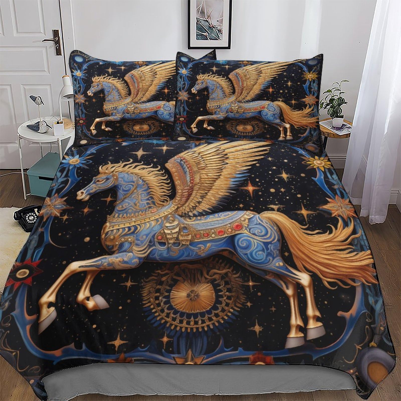 Parure couette cheval anti-acarien avec fermeture éclair zip