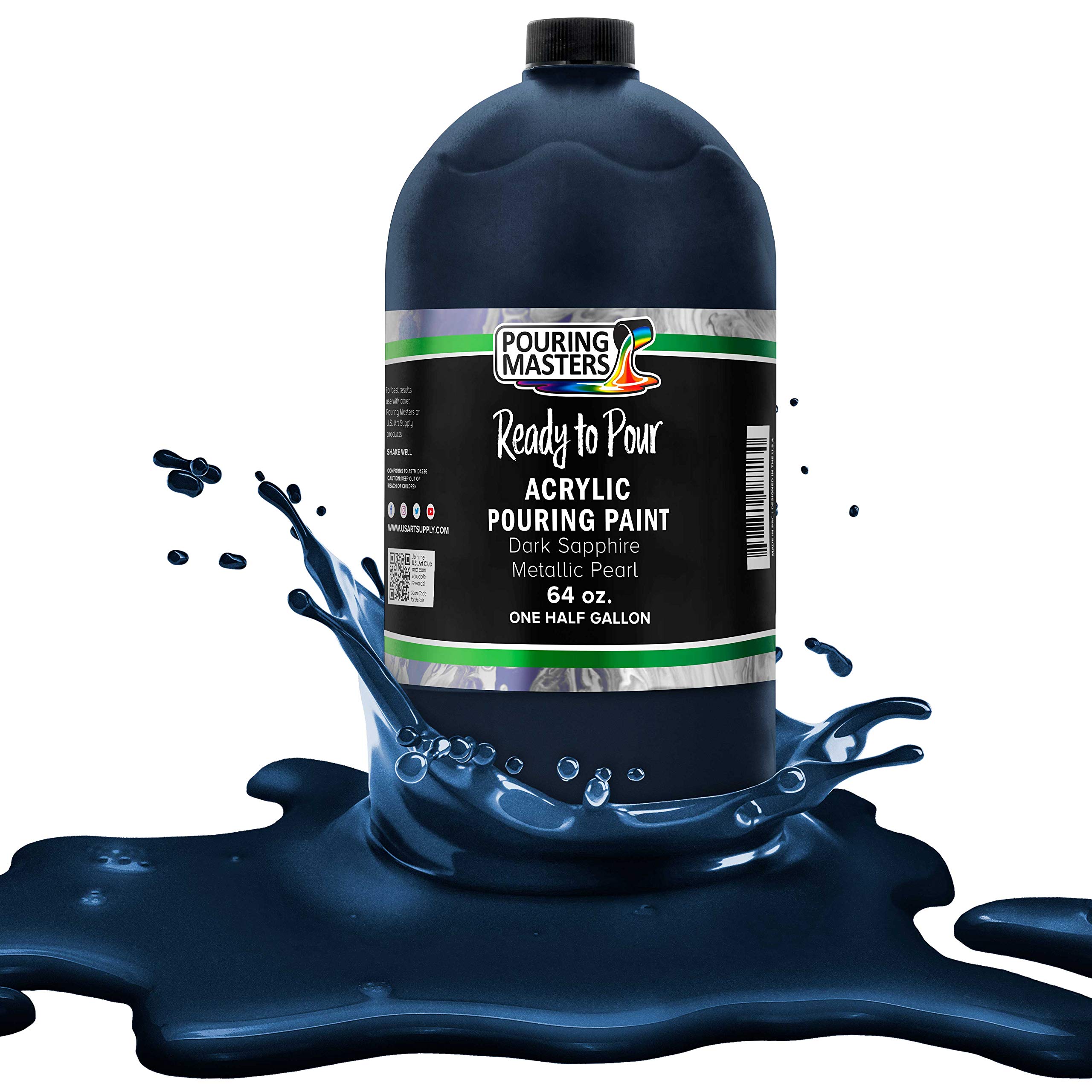 U.S. Art SupplyPouring Masters Dark Sapphire Blue Metallic Pearl Acrylic Ready to Pour Pouring Paint – Premium 64-Ounce Pre-Mixed Water-Based - for Canvas, Wood, Paper, Crafts, Tile, Rocks and More