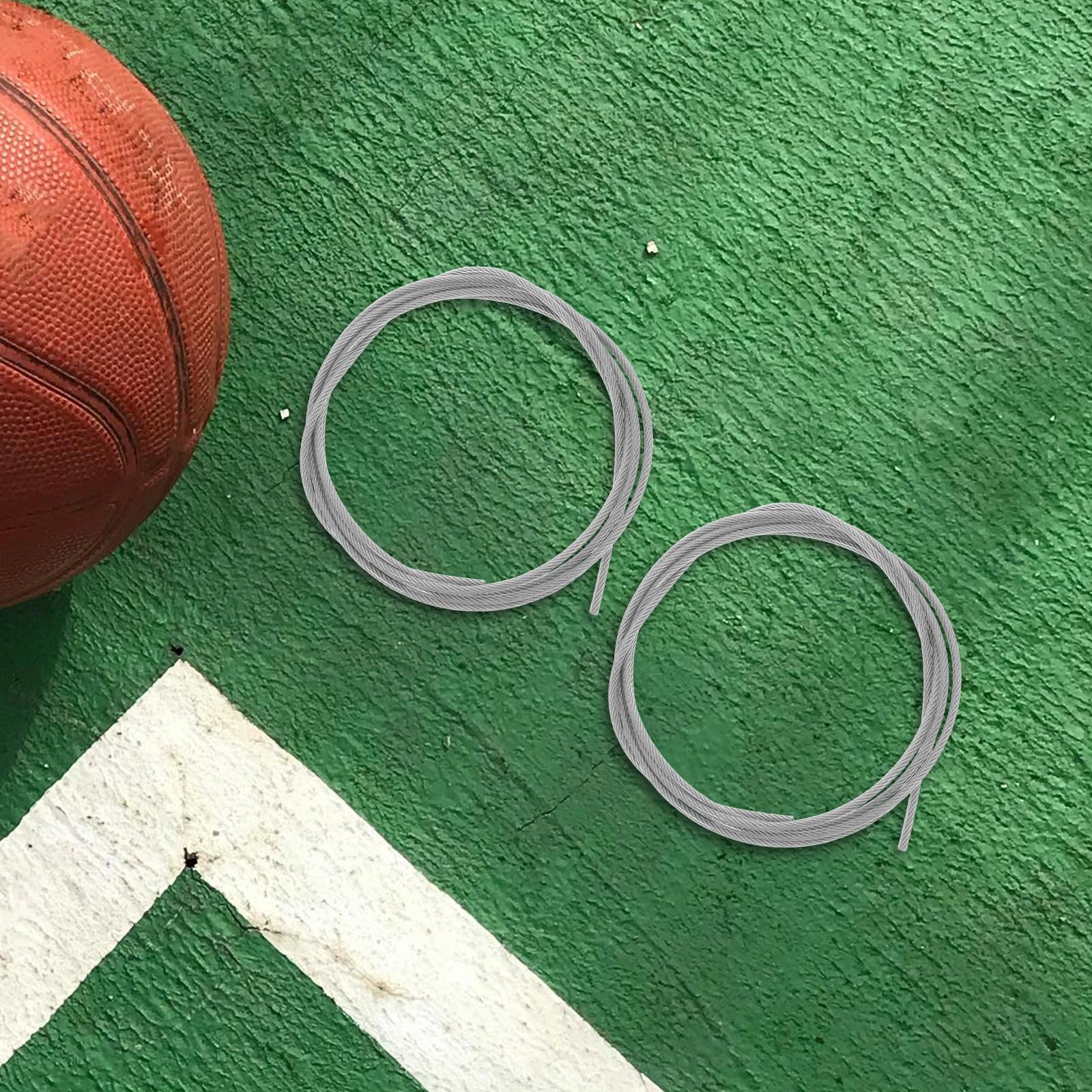 STOBAZA Cuerda para Red y Aro de Baloncesto, Cable de Acero Duradero en 2 Piezas, Accesorio de Fijación para Encordado en Canchas de Entrenamiento y Uso Exterior