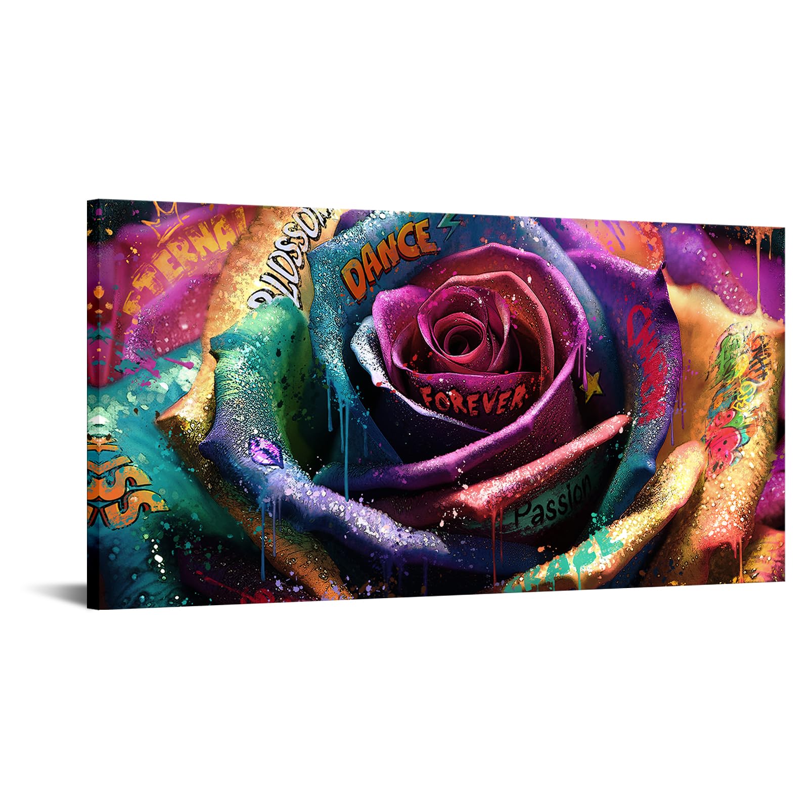 KREATIVE ARTS Vibrant Graffiti Rose Canvas Art Prints 20x40 Large Size Colorful Floral Picture Wall Decor Abstract Modern Artwork for Living Room and Bedroom, Easy to Hang