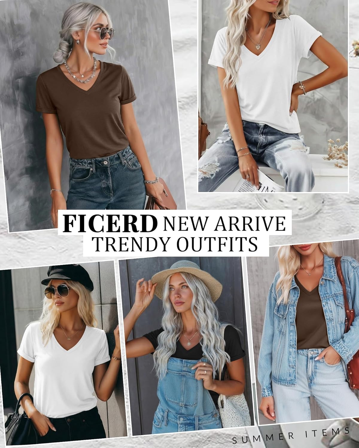 Ficerd 3 Pack Women's V Neck T Shirts, Summer Casual Short Sleeve Tops Loose Fit Rolled Sleeve Tees Trendy Shirts - Image 2