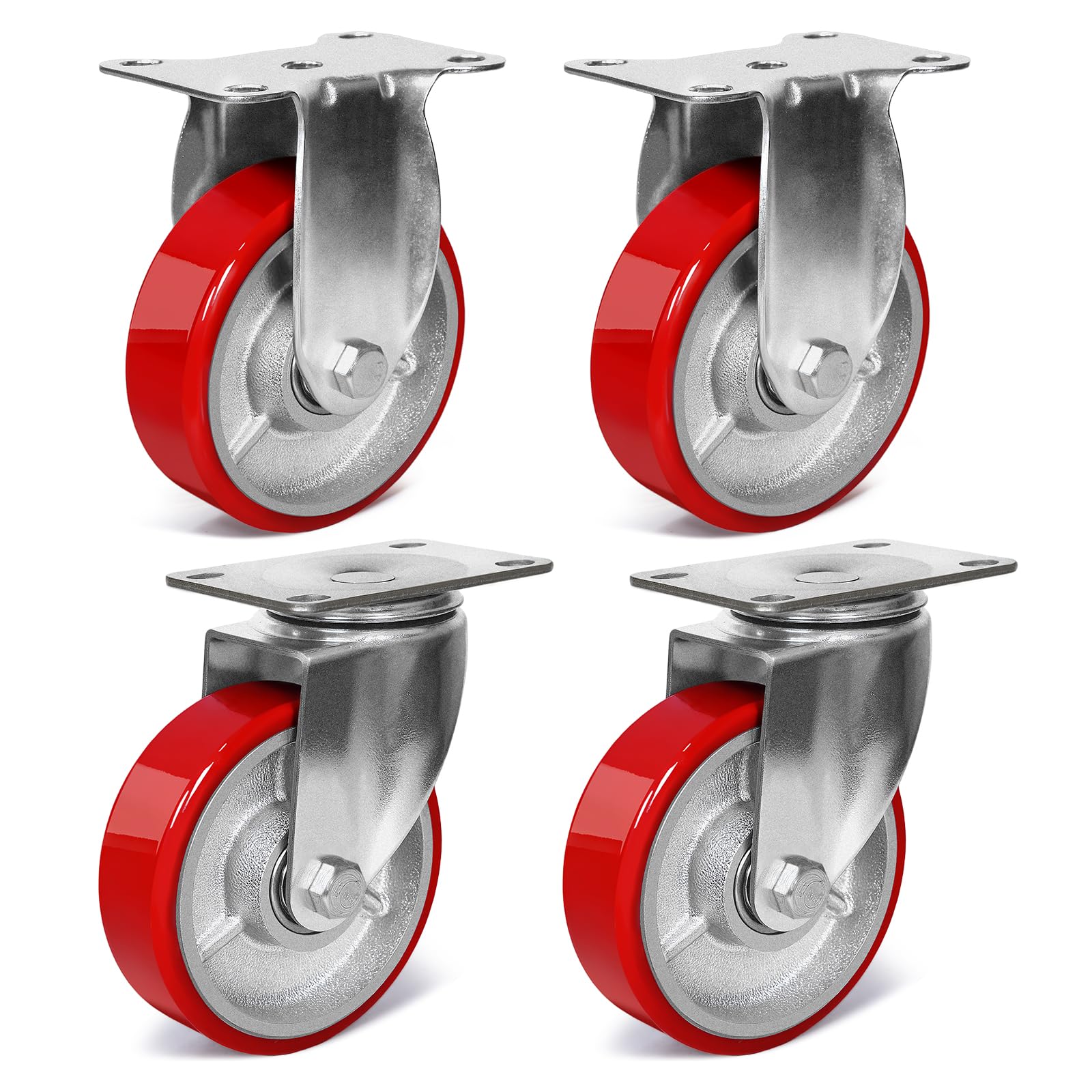 Sohnvwtgd 4 Inch Heavy Duty Casters, Swivel Caster Wheels, Polyurethane On Steel Wheel- Casters Set Of 4 With 2000 Lb Capacity, Caster Wheels For Furniture Workbench Cart (2 Swivel & 2 Rigid)