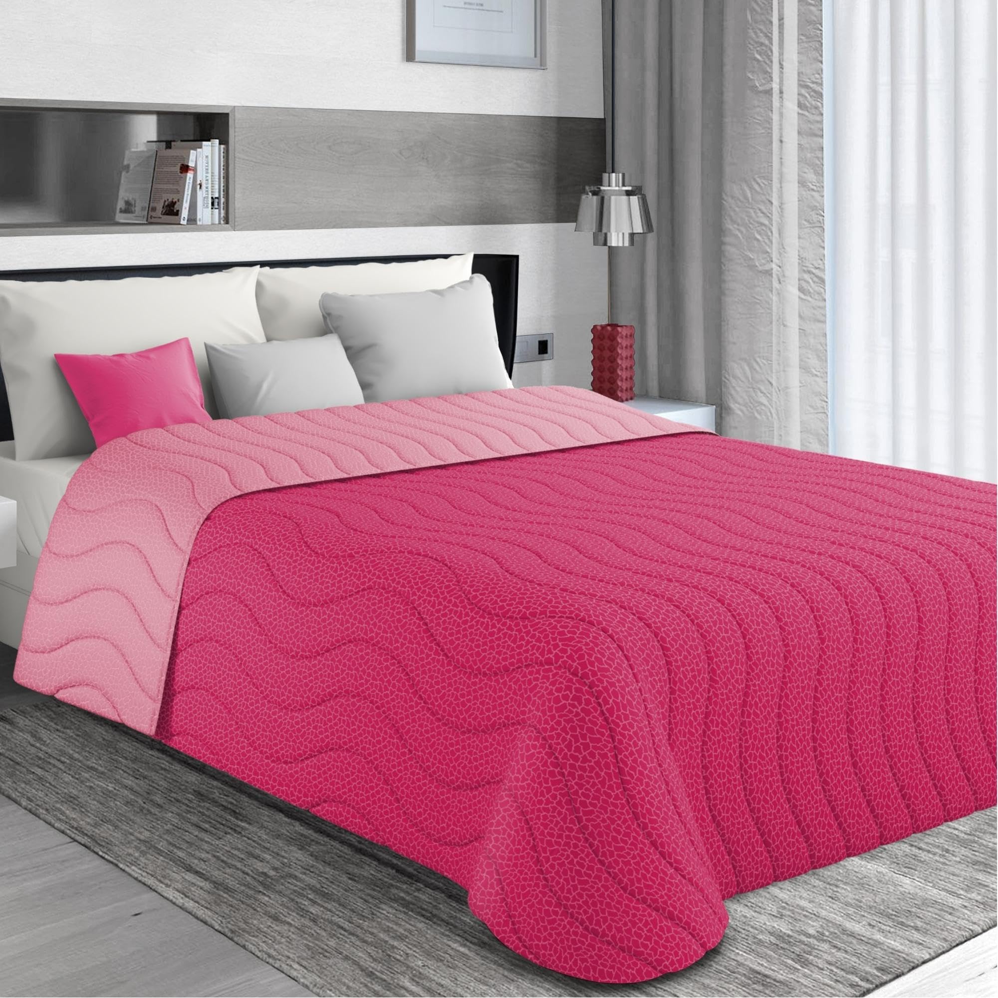 Trapuntino Primaverile Foglie E Petali - Microfibra Morbida, 80gr/mq, 170x250 Cm, Rosa Antico - 2