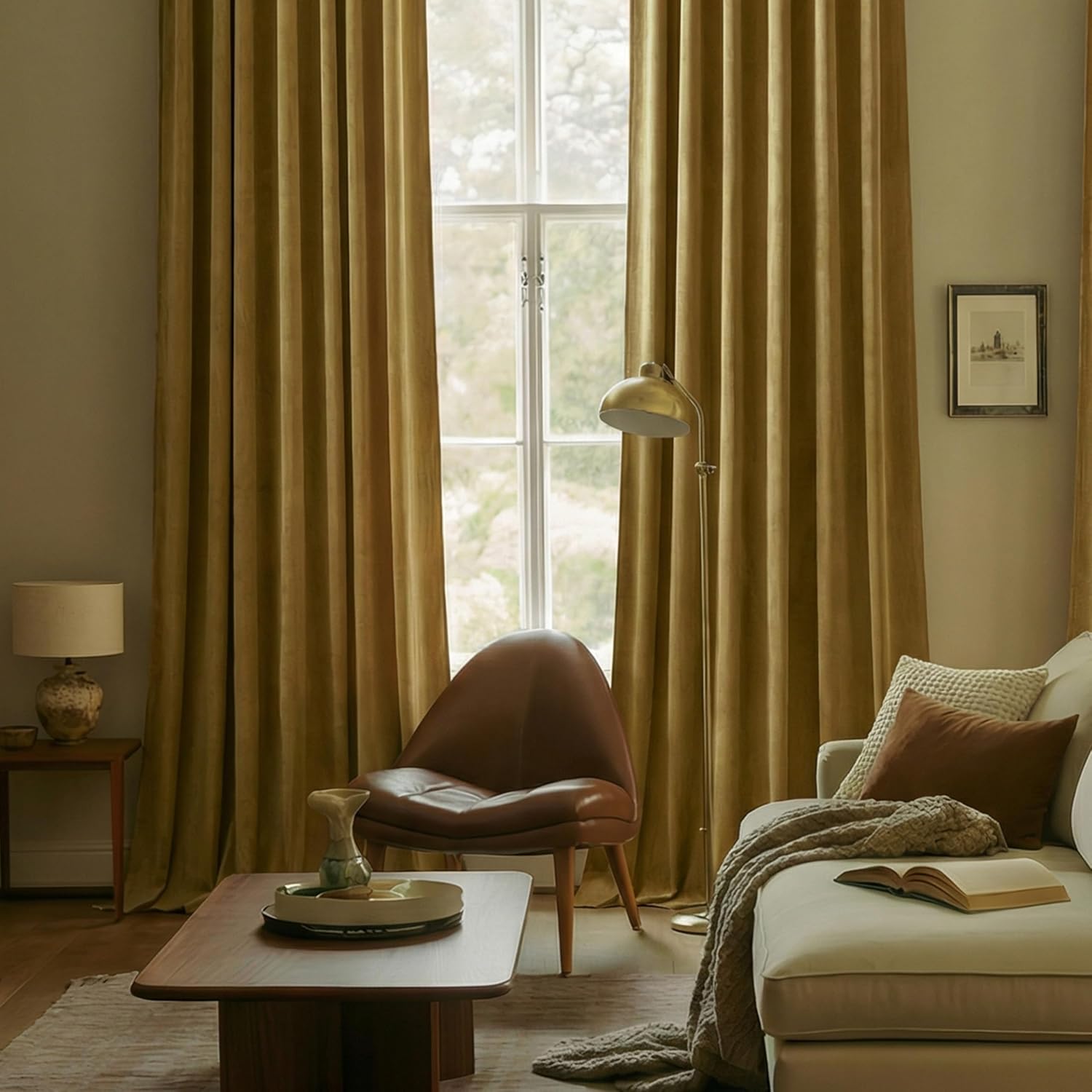 84 Inch Gold Velvet Curtains for Living Room & Bedroom, Thermal Insulated Blackout Curtain Heavyweight Room Darkening Window Drapes with Back Tab & Rod Pocket, Gold Brown, 52W x 84L, 2 Panels