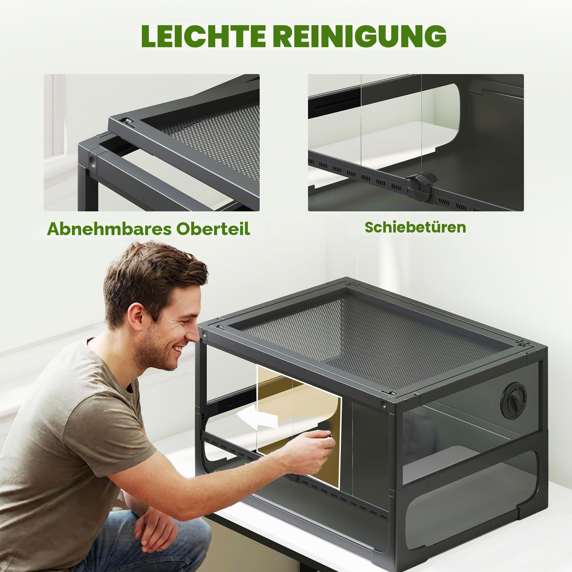 PawHut Faltbares, erhöhtes Reptilienterrarium 60x45x32 cm mit Schloss, Tür für Fütterung, Belüftung und 360° Sicht, Reptilienterrarium aus gehärtetem Glas mit Drahtgeflecht für Echsen, Spinnen