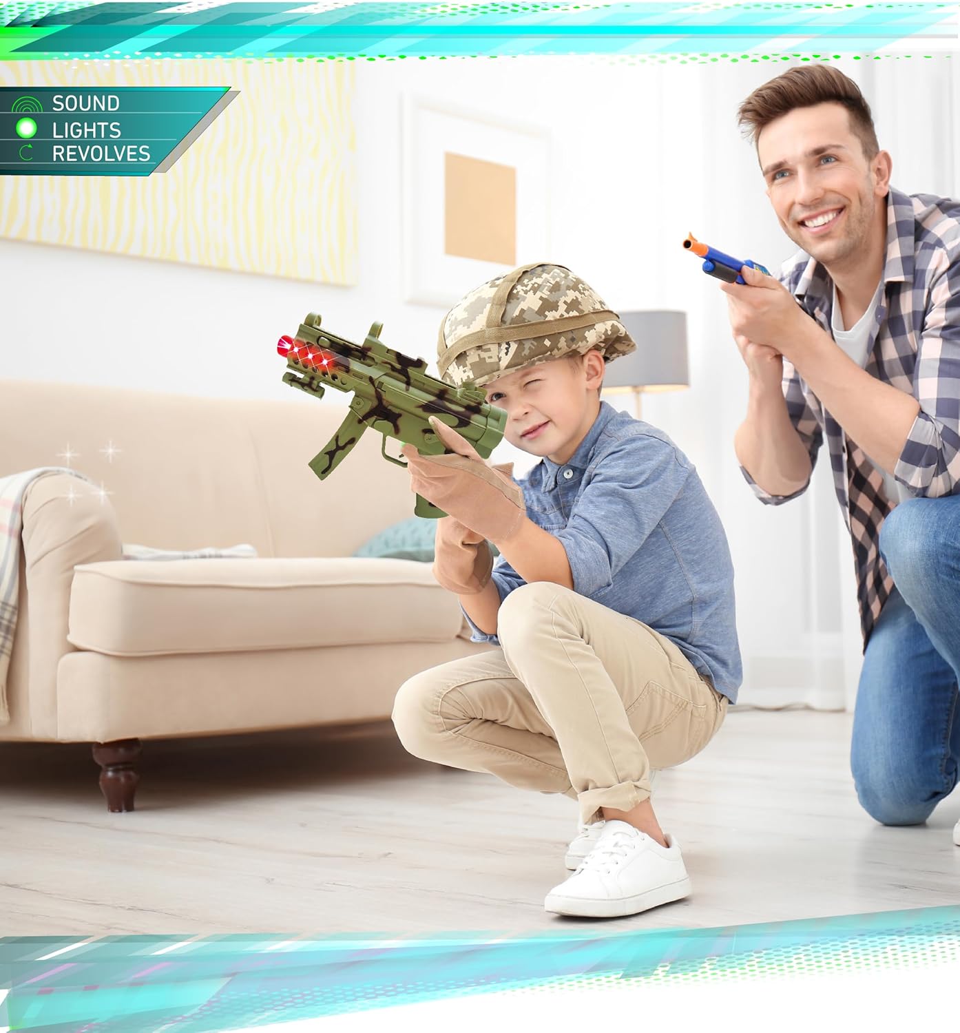 Mozlly Light Up Sonic Military Toy Gun - Light Up Guns for Kids with Sound, Military Camouflage Ranger Force Army Toy Gun, Great Party Favor Gun Toy and Costume Prop - 11.5 Inch, Color May Vary - Image 4