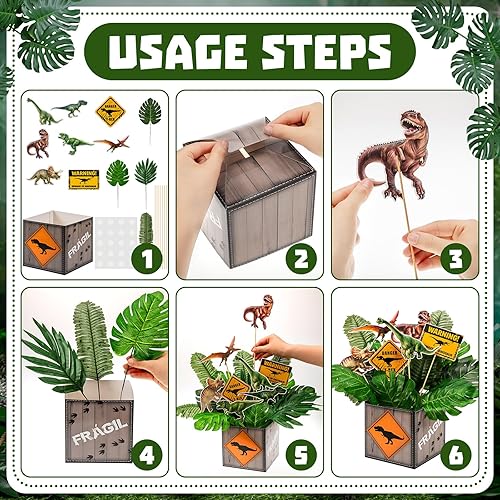 Miniatura 4 de Juego de 6 centros de mesa de fiesta de parque de dinosaurios, incluye 6 cajas de dinosaurios, centro de mesa, 48 varillas, accesorios para cabina