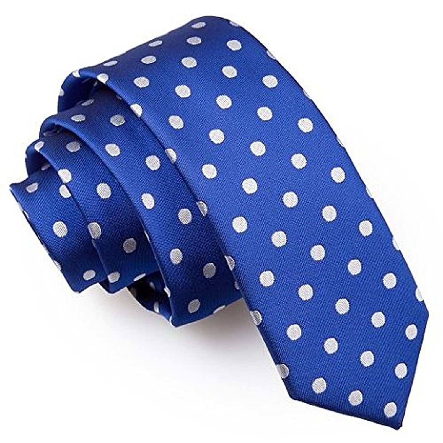 DQT Mens Polka Dot Skinny Tie – 5cm Slim Necktie for Wedding, Business & Formal Wear - Royal Blue