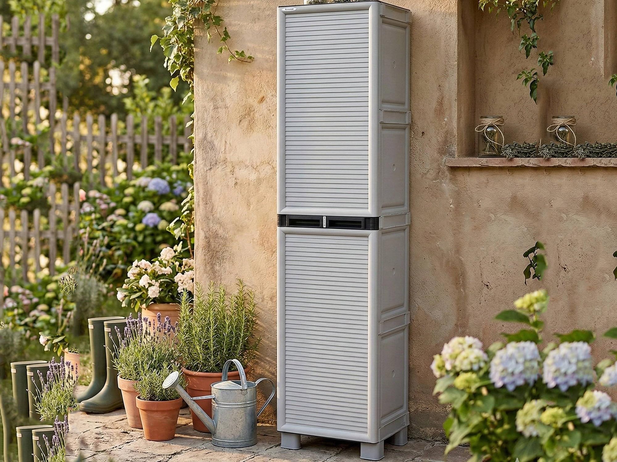 Dmora Armadio da esterno Namur, Mobile Multiuso, Armadio per lavanderia, Armadietto Outdoor, 100% Made in Italy, Grigio Chiaro, 50x39h172 cm