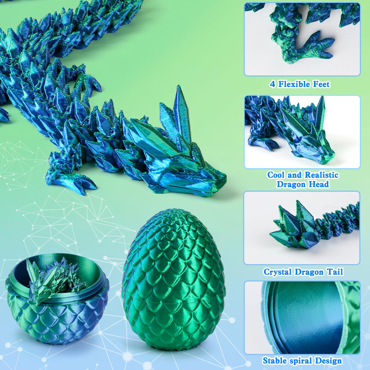 Dragón De Cristal Articulado Impreso En 3D Con Huevo – Juguete Anti-estrés Y Decoración Fantástica De 30 Cm, Regalo Original