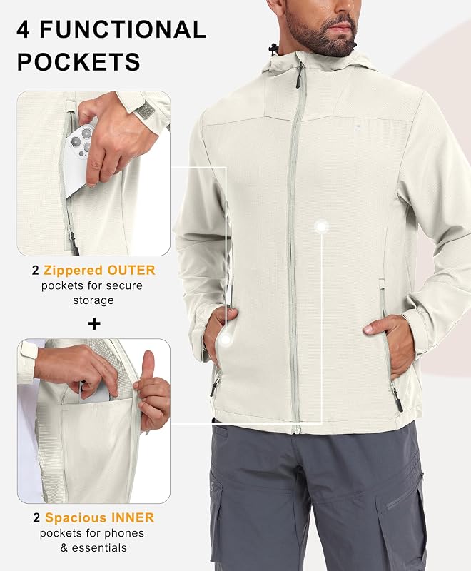 Little Donkey Andy Men's UPF 50+ Jacket Lightweight Full Zip Hooded white S image 4