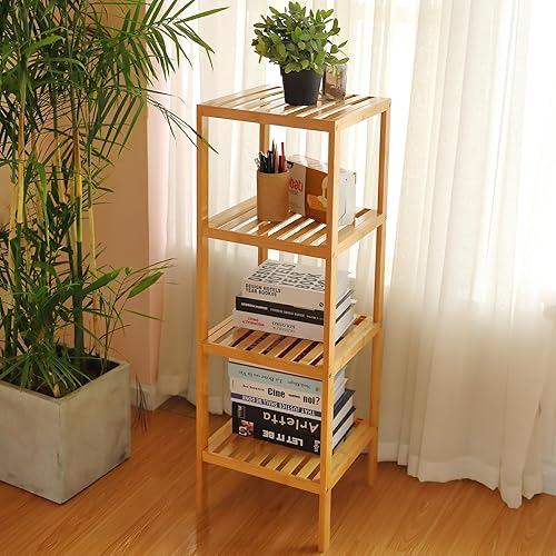 Miniatura 2 de SIMEFUL 4-Tier Narrow Bathroom Shelf, Bamboo Corner Rack Book Shelving Unit, Plant Stand Wood Shelf, Multifunctional Storage Rack for Living Room,