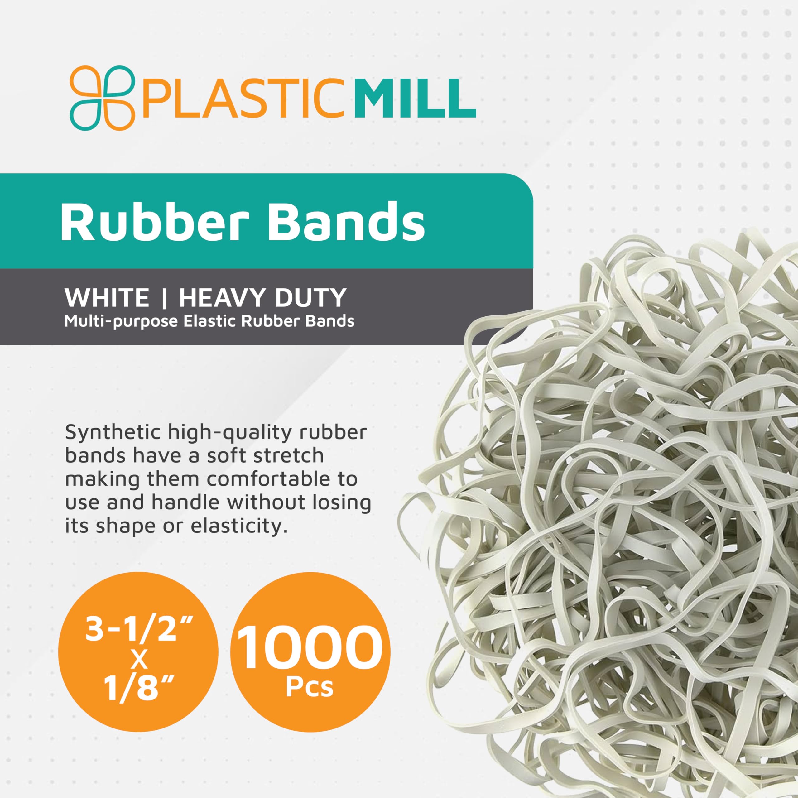 PlasticMill Białe gumki w rozmiarze 33 (9 cm x 1/20.3 cm) – #33 Gumki materiały biurowe - mocne, elastyczne paski do rękodzieła, girlandy balonowej, gotówki, teczek na dokumenty (1000 sztuk)