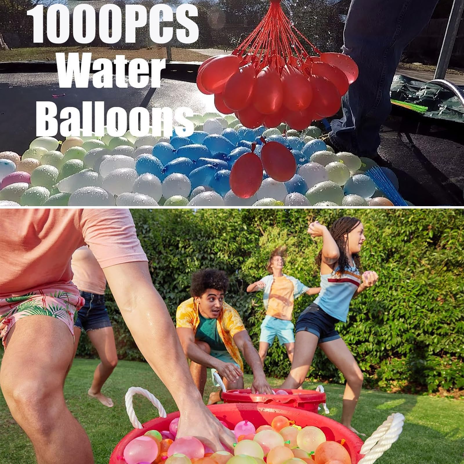 Water Balloons Quick Fill – 1000 Pack Summer Outdoor Party Toys for Kids Ages, Water Balloons for Garden Backyard Splash Pool Play, for Boys Girls - 4
