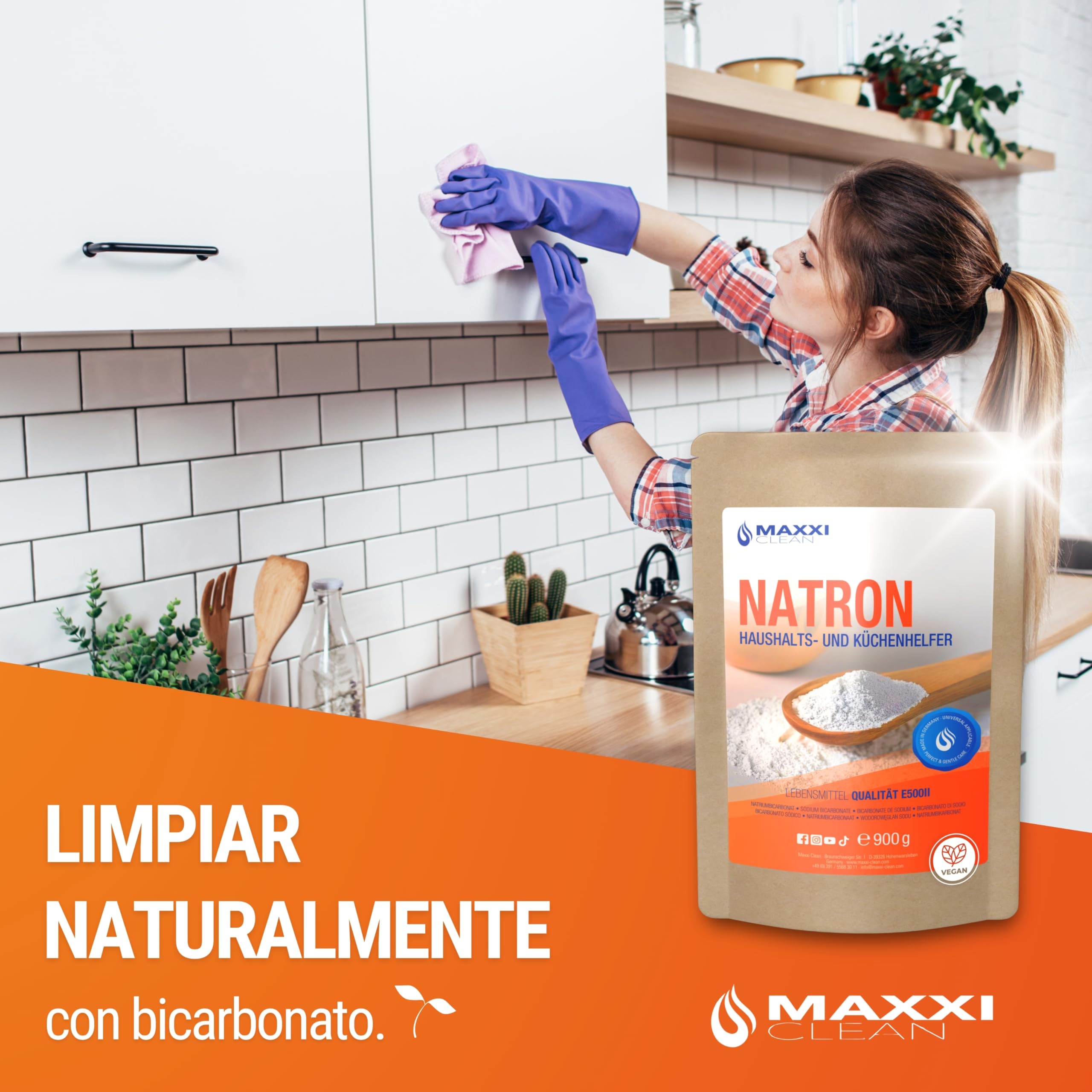 Maxxi Clean bicarbonato de sodio 900 g polvo para cocina hogar limpiar hornear grado alimenticio