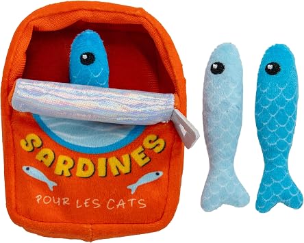 Catstages Silly Sardines 3-Pack Cat Toy for Cats & Kittens, Plush Catnip Sardines in Crinkle Can Pouch for Chase & Carry, 4.5"
