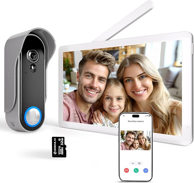 SIMBAILAI WiFi Pantalla táctil de 8 Pulgadas HD 1080p Ultrafino Inalámbrico Videoportero Timbre Video Interfono,Detección de Movimiento, Compatible con la App Tuya, Almacenamiento de Vídeo Gratuito