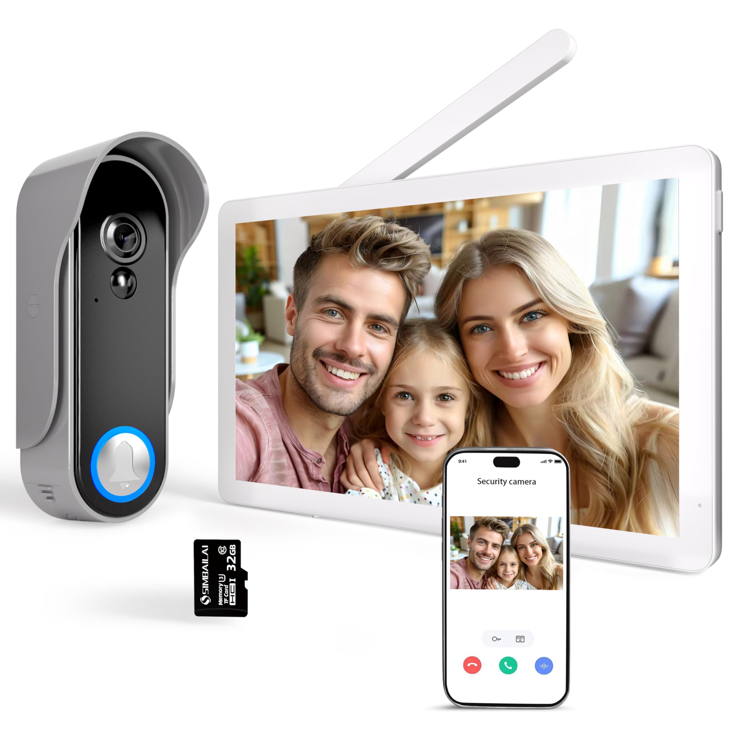 WiFi Pantalla táctil de 8 Pulgadas HD 1080p Ultrafino Inalámbrico Videoportero Timbre Video Interfono,Detección de Movimiento, Compatible con la App Tuya, Almacenamiento de Vídeo Gratuito