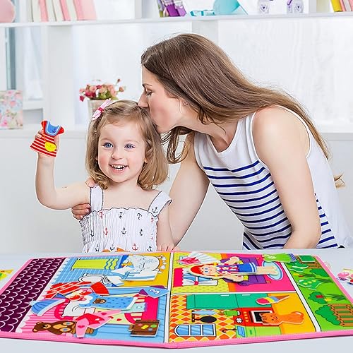 Miniatura 4 de OKOOKO Juego de mesa de fieltro plegable de doble cara, 35 piezas, para niñas de enseñanza, manualidades preescolares, narración de cuentos,