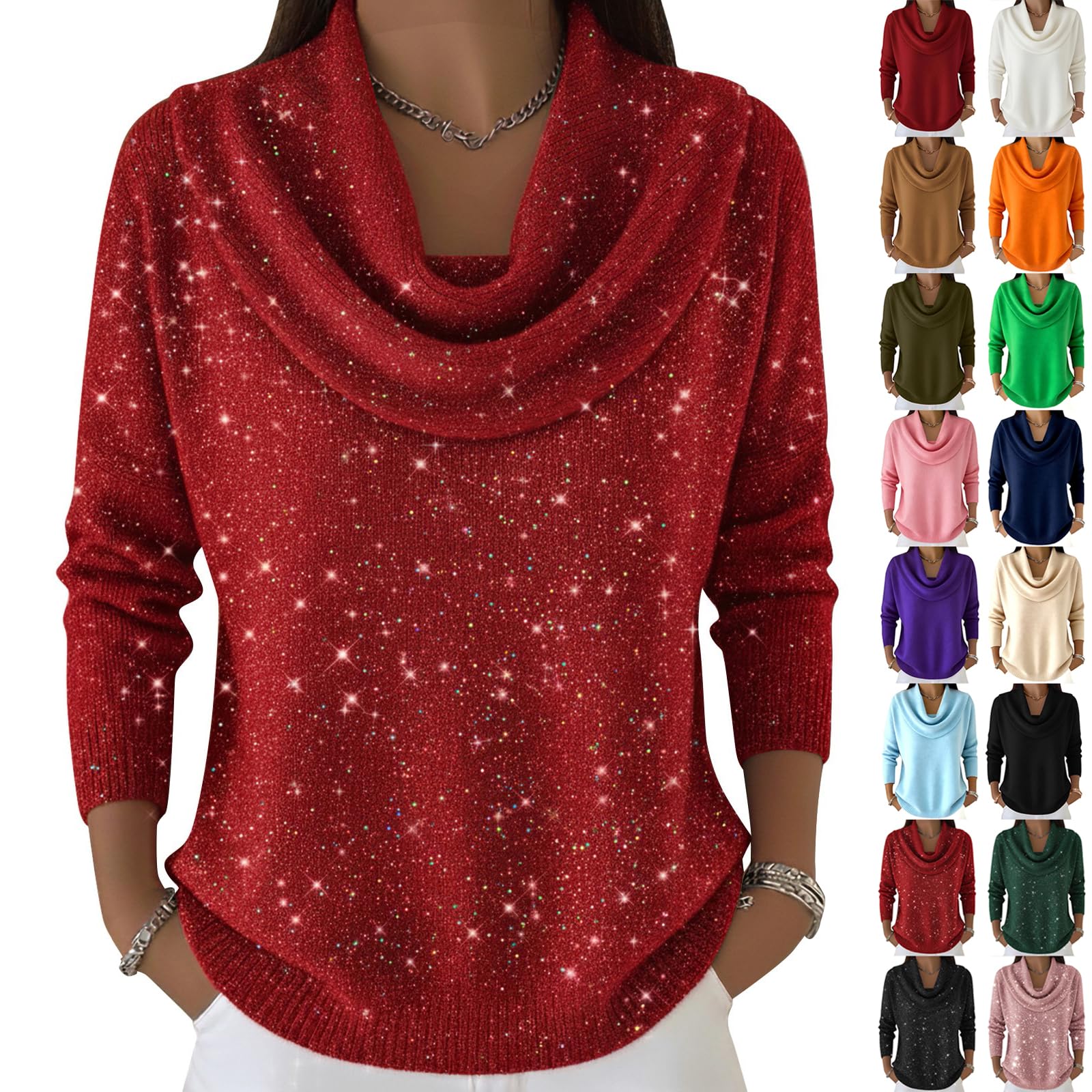 Cozy Sweaters for Women 2025 Knitted Casual Loose Pullover Fashion Cowl Neck Long Sleeve Fall Winter Clothes Trendy