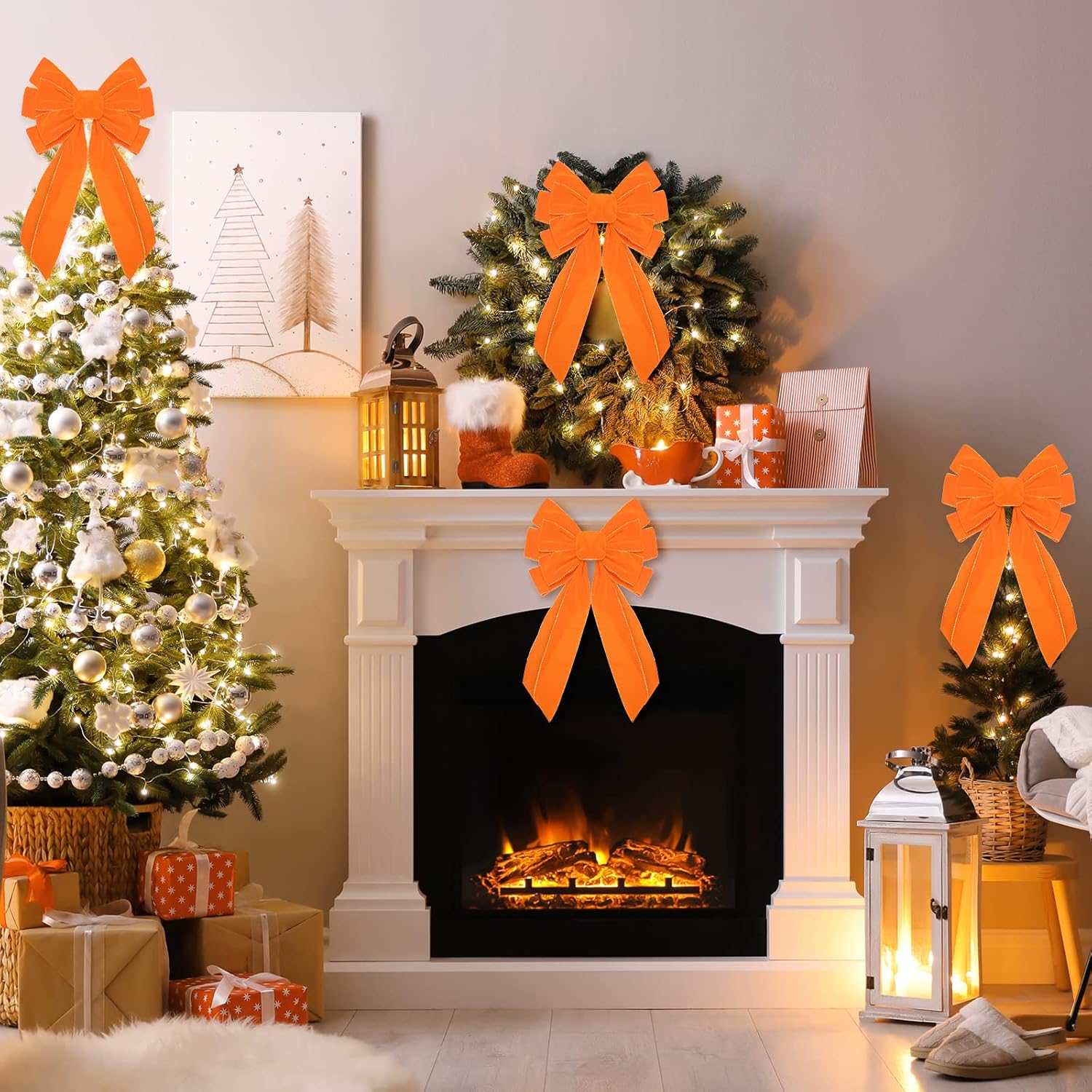 Ysleen 6 Pcs Large Thanksgiving Fall Bows for Wreath 10 x 16 Inch Orange Christmas Velvet Bows Ornaments for Home Indoor Outdoor Wall Decorations Tree Toppers