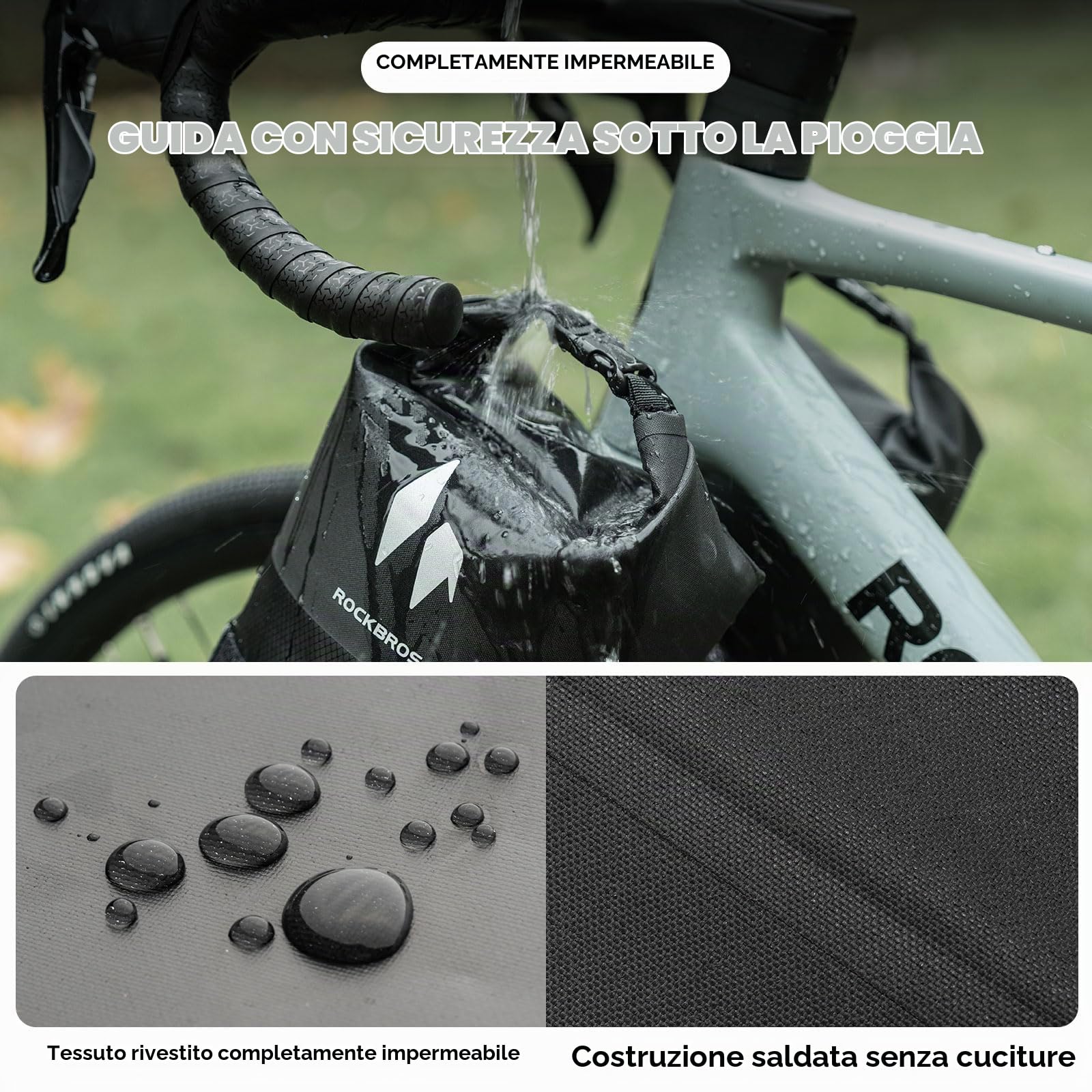 ROCKBROS Borsa da Forcella per Bicicletta 7L | Impermeabile, Chiusura Roll-Top, Anteriore per Bikepacking, Resistente e Compatta, Per MTB e Bici da Strada