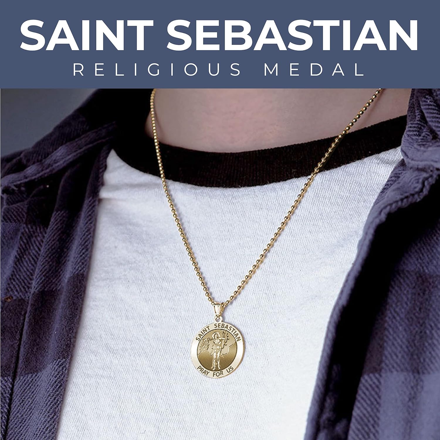 PicturesOnGold.com Saint Sebastian Religious Medal - 3/4 Inch Size of a Nickel in Solid 14K Yellow Gold - Image 2