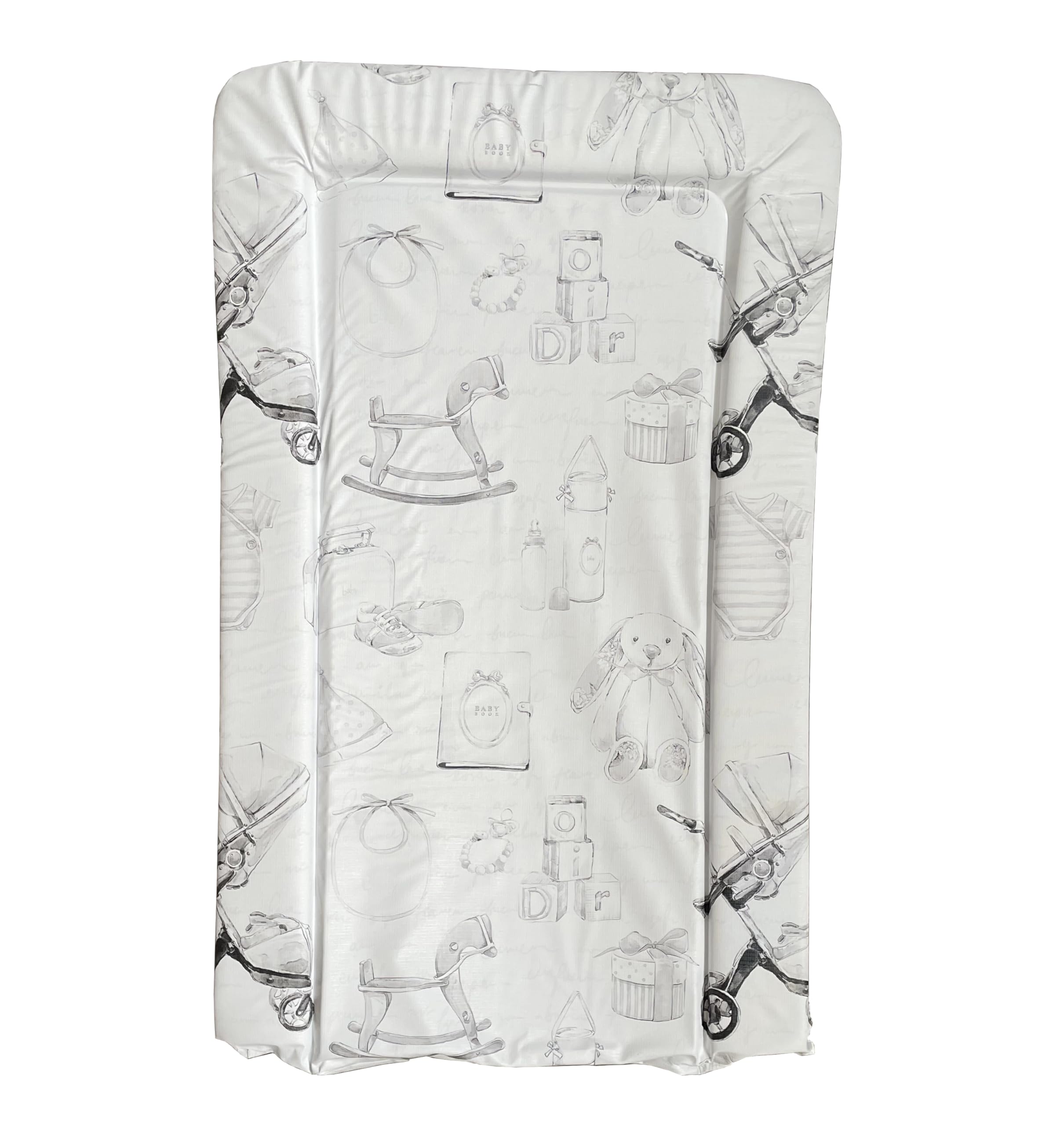 Babybase Baby Changing Mat – Padded with Raised Sides | Non-Toxic Waterproof PVC | Easy Clean| Newborn & Infant Changing Pad (Vintage Baby Grey)