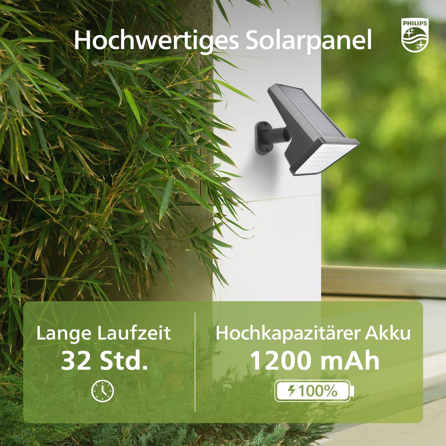 Philips 4 Stück Solarstrahler für Außen Garten, 28 LEDs 3000K Warmweiß Solarbetriebene Landschaftsbeleuchtung, Wasserdicht Wegeleuchten, Dusk to Dawn – für Garten, Hof, Rasen, Gehweg