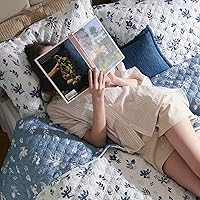 Vista 2 de Bedsure - Juego de edredón floral tamaño Queen - Edredón reversible azul y blanco, ropa de cama con diseño de margaritas, cubrecama de microfibra