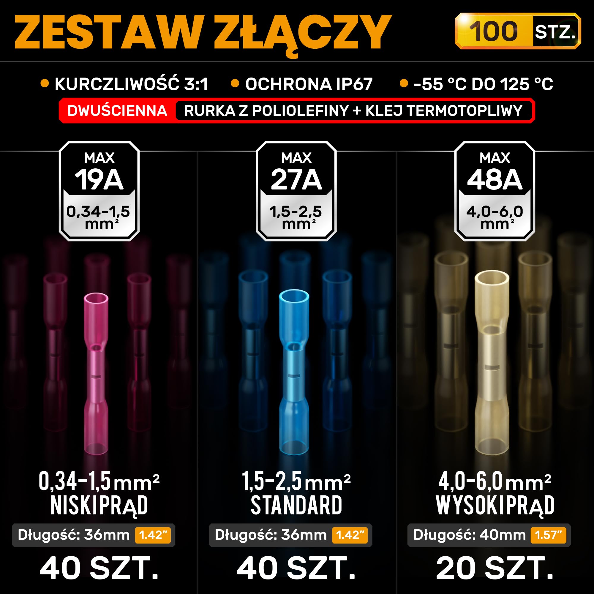 SOMELINE Zestaw szczypiec zaciskowych łączników kablowych, 3 rodzaje [0,34 – 6 mm²] zestaw łączników stykowych, końcówek kablowych, złączek termokurczliwych do tulejek kablowych, szczypiec zaciskowych