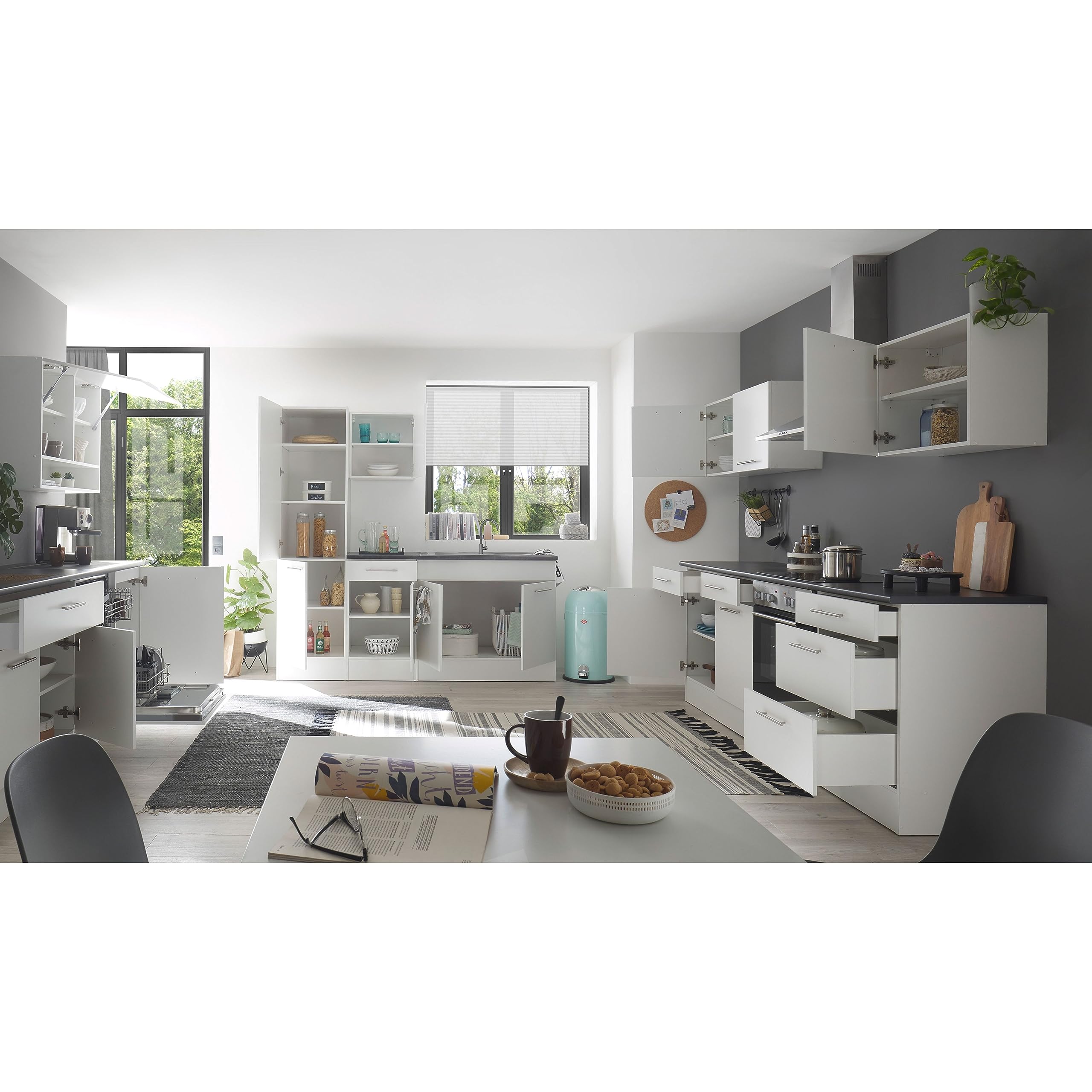 EDDY Moderner Vorratsschrank Küche in Weiß matt - Geräumiger Küchenschrank mit viel Stauraum - 50 x 200 x 57 cm (B/H/T)